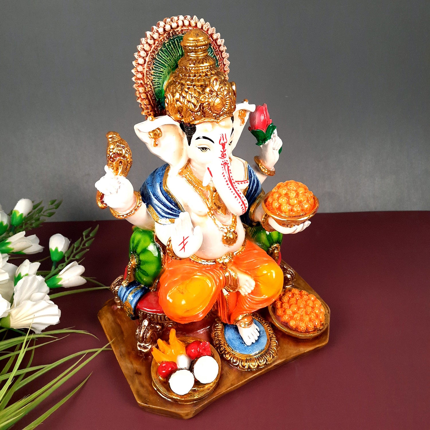 Ganesh Idol | Ganesha Statue With Premium Finish | Ganpati Murti - Puja, Home, Office Desk, Table, Living Room Decor, Diwali Gift - 13 Inch - apkamart