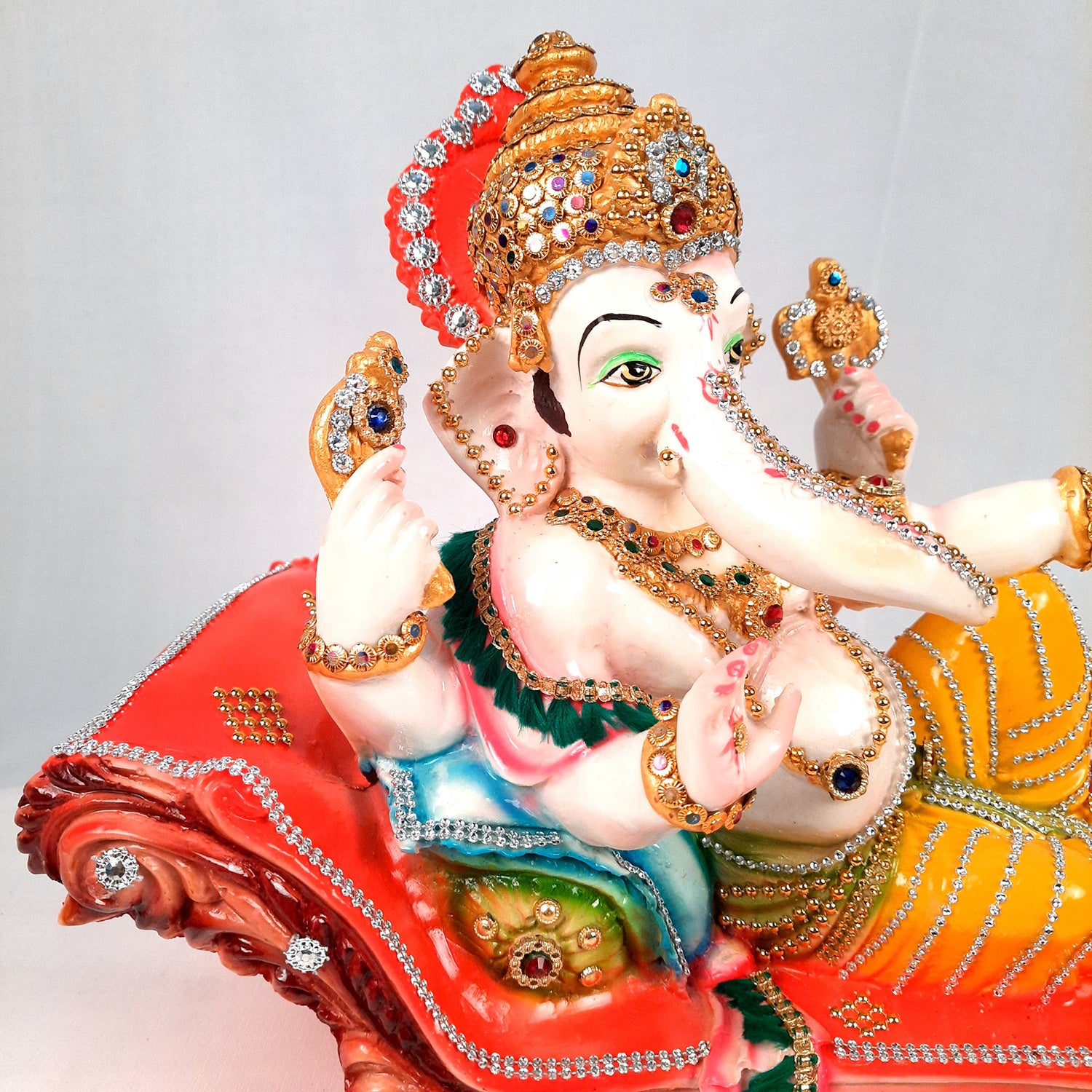 Ganesh Idol Decorated With Beads Work| Ganesha Statue Murti - Puja, Home, Office Desk, Table, Living Room Decor, Diwali Gift - 14 Inch - apkamart