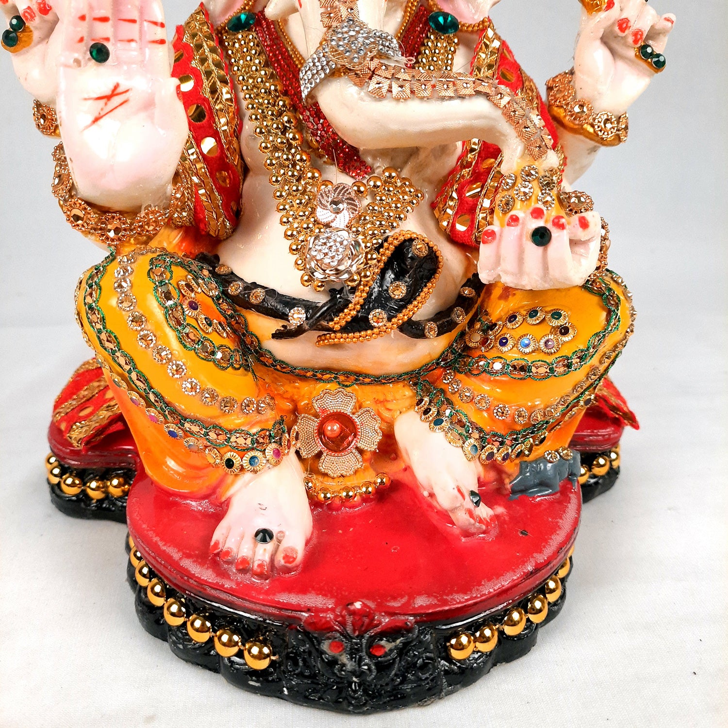 Ganesh Statue With Pagdi - Beads Work With Premium Finish | Ganesha Decorated Idol - for Home, Living Room, Office, Puja, Entrance Decor & Gifts - 11 Inch - apkamart