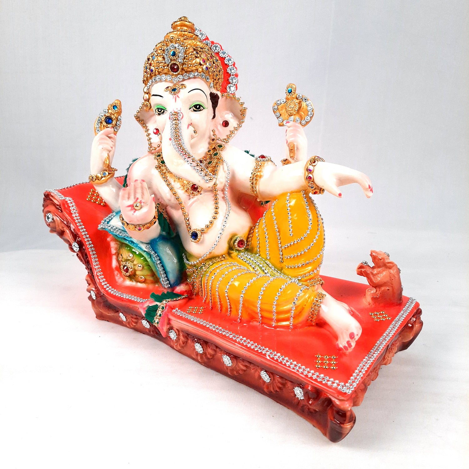 Ganesh Idol Decorated With Beads Work| Ganesha Statue Murti - Puja, Home, Office Desk, Table, Living Room Decor, Diwali Gift - 14 Inch - apkamart