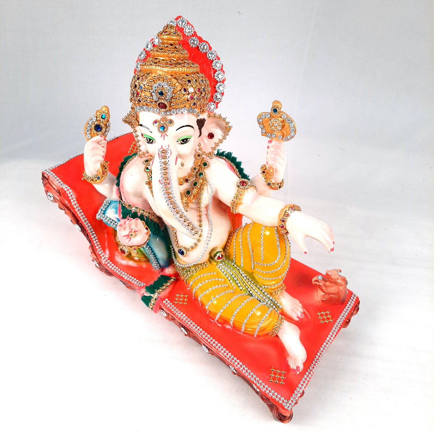 Ganesh Idol Decorated With Beads Work| Ganesha Statue Murti - Puja, Home, Office Desk, Table, Living Room Decor, Diwali Gift - 14 Inch - apkamart