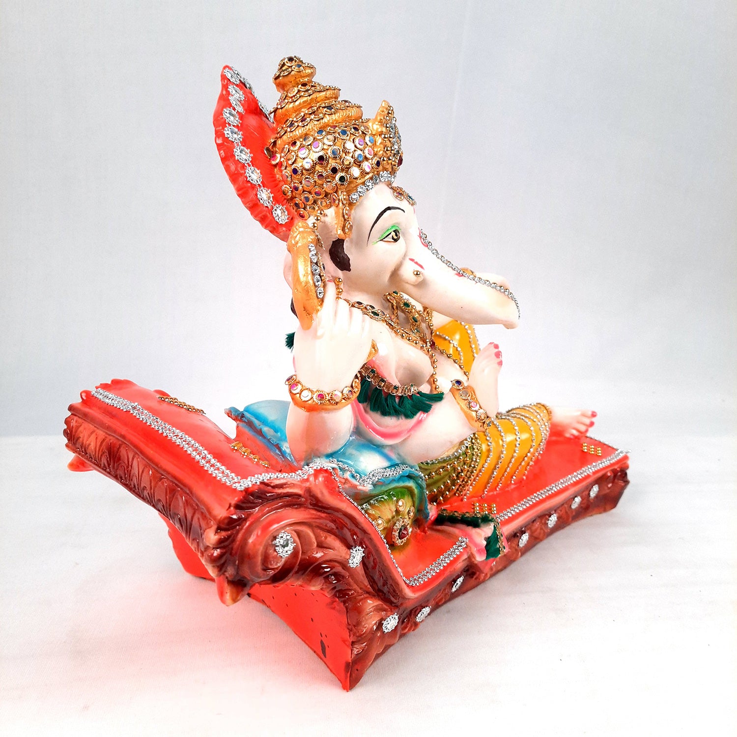 Ganesh Idol Decorated With Beads Work| Ganesha Statue Murti - Puja, Home, Office Desk, Table, Living Room Decor, Diwali Gift - 14 Inch - apkamart