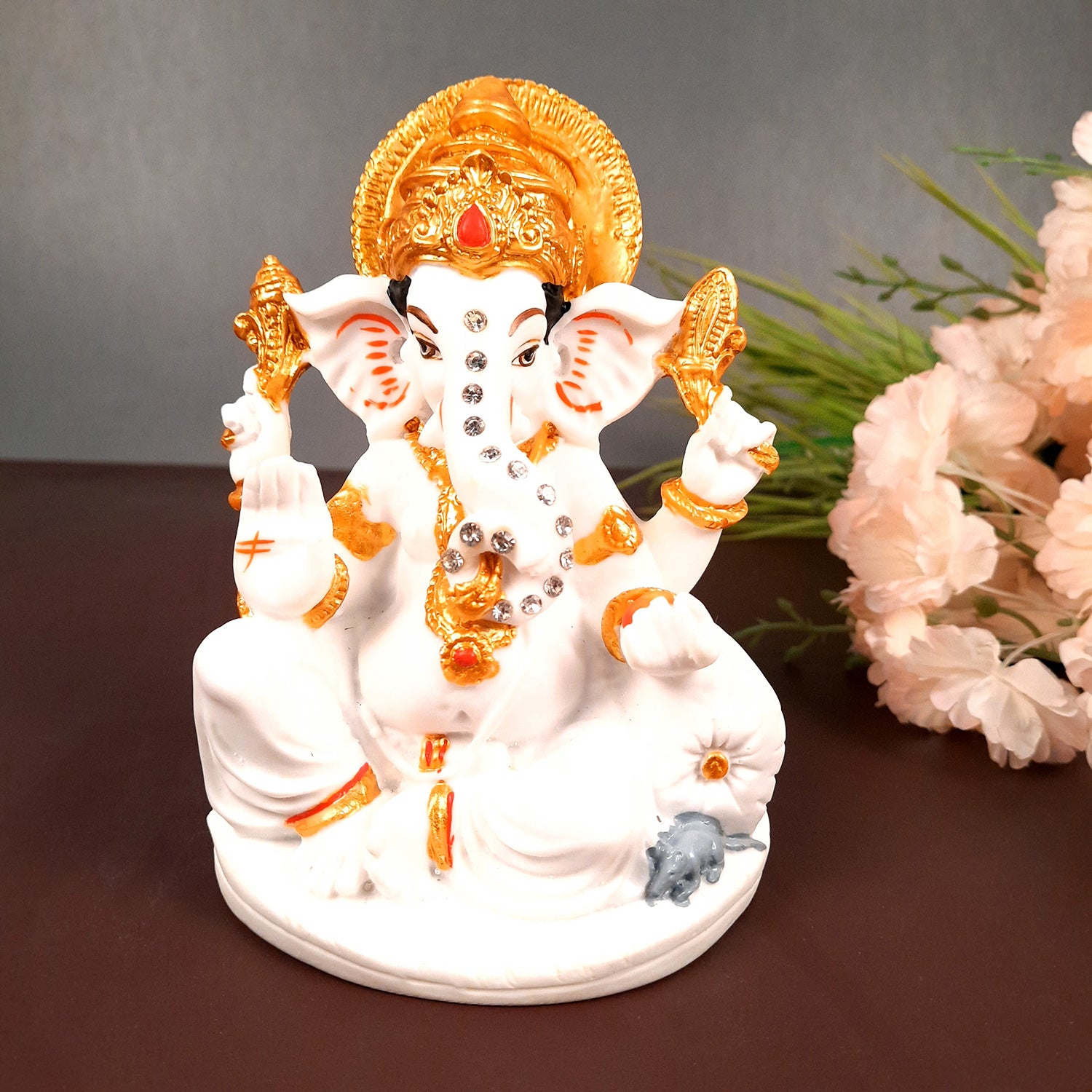 Ganesh Statue With Marble Look | Ganesha Murti With High-Quality Finish | Ganpati Idol - Puja, Home, Office Desk, Table Decor, Diwali Gift - 6 Inch - apkamart #Style_Design 1