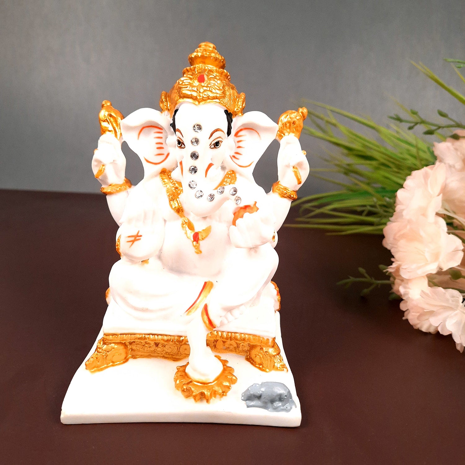 Ganesh Statue With Marble Look | Ganesha Murti With High-Quality Finish | Ganpati Idol - Puja, Home, Office Desk, Table Decor, Diwali Gift - 6 Inch - apkamart #Style_Design 3