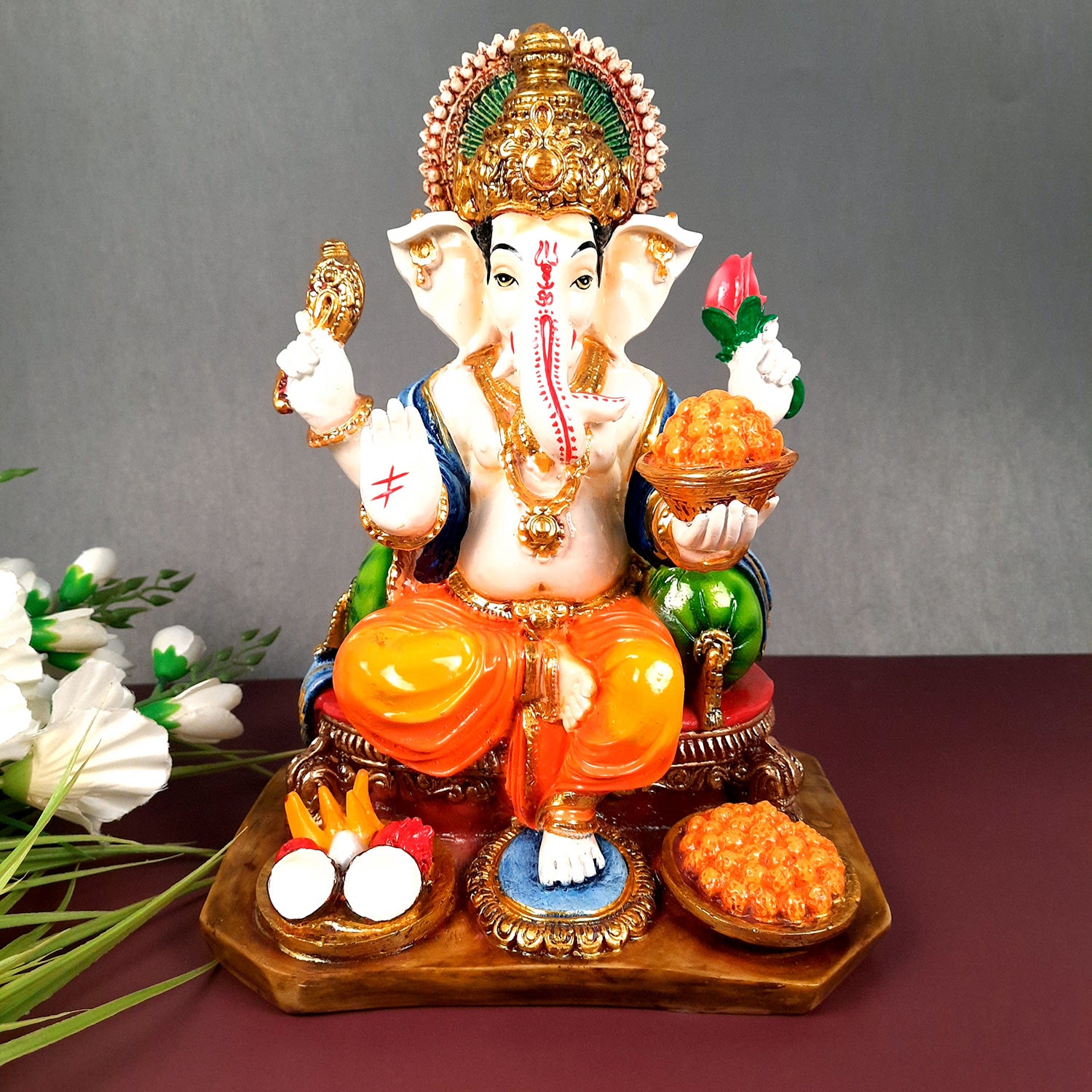 Ganesh Idol | Ganesha Statue With Premium Finish | Ganpati Murti - Puja, Home, Office Desk, Table, Living Room Decor, Diwali Gift - 13 Inch - apkamart