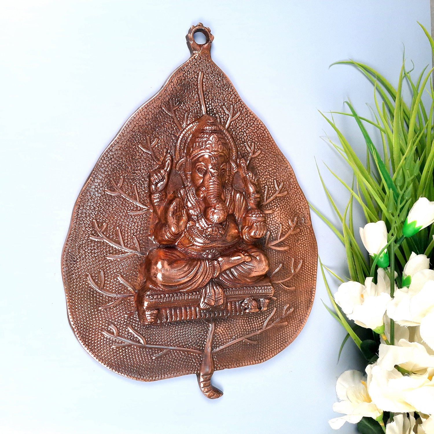 Ganesh Wall Hanging Statue - Sitting on Leaf Design | Ganesha Wall Statue - for Home Entrance |Religoius & Spiritual Wall Art - Apkamart