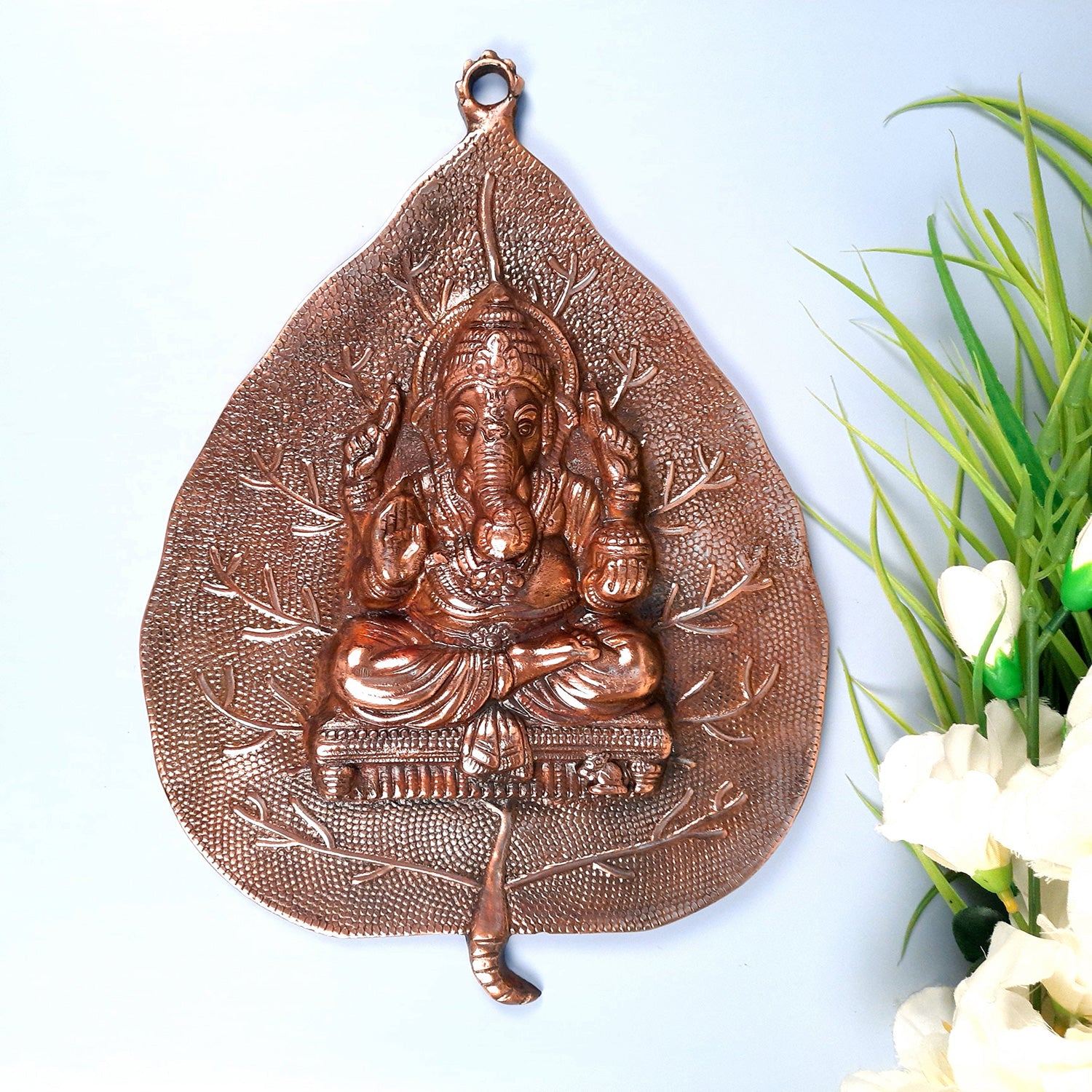 Ganesh Wall Hanging Statue - Sitting on Leaf Design | Ganesha Wall Statue - for Home Entrance |Religoius & Spiritual Wall Art - Apkamart