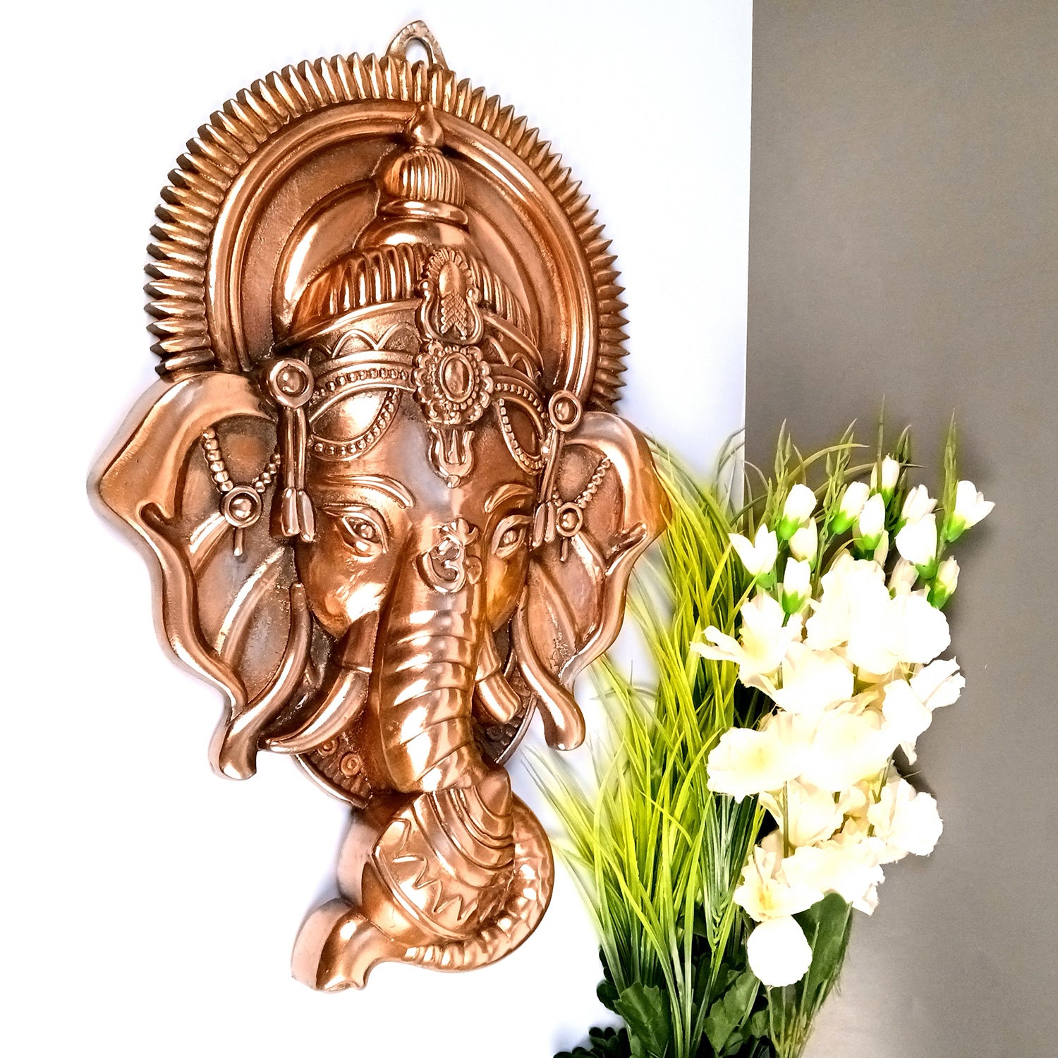 Ganesh Idol Wall Hanging | Lord Ganesha Face Wall Statue Decor - For Puja, Home & Entrance Living Room & Gift - 25 Inch - Apkamart