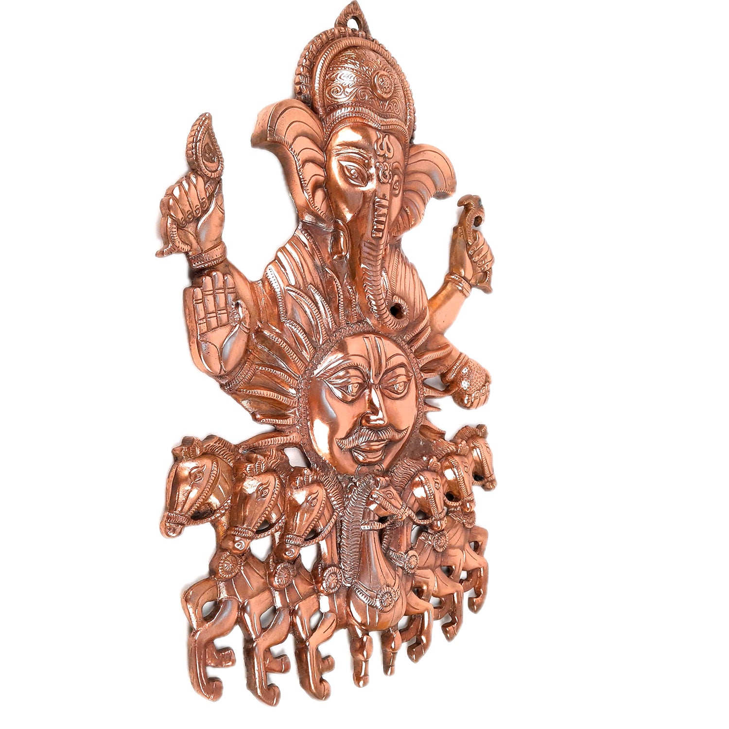 Ganesh With Sun & 7 Horse Wall Hanging | Lord Ganesha With Surya Bhagwan Wall Decor - For Puja, Home & Entrance Living Room & Gift - Apkamart