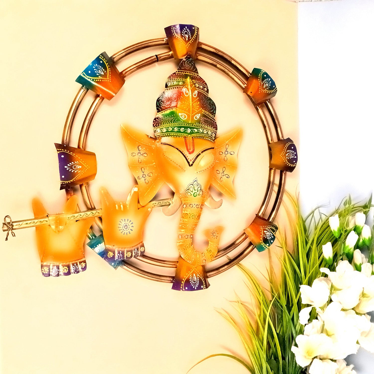 Ganesha Playing Flute Wall Hanging | Decorative Wall Showpiece Decor - For Home, Living Room, Bedroom, Hall, Entrance Decoration & Gift - 20 Inch - Apkamart