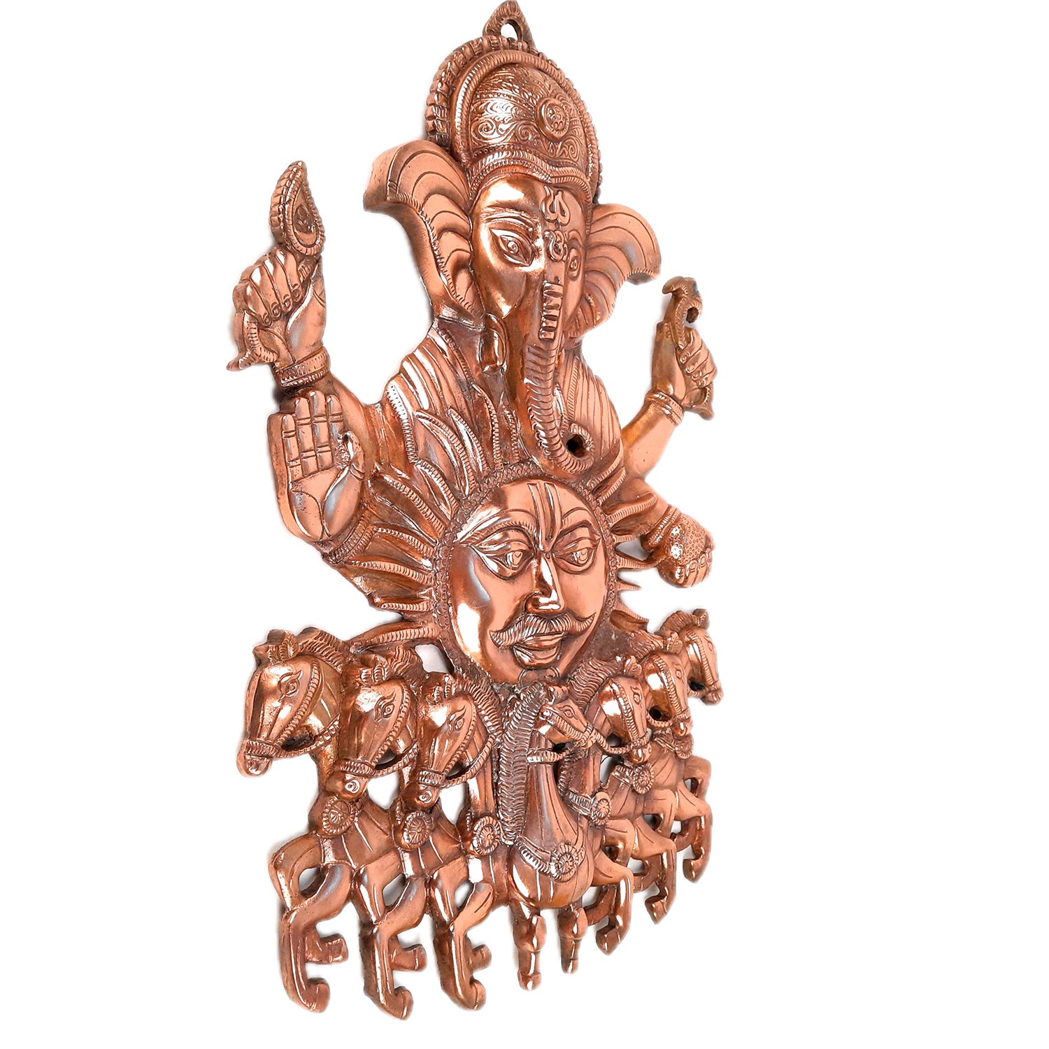 Ganesh With Sun & 7 Horse Wall Hanging | Lord Ganesha With Surya Bhagwan Wall Decor - For Puja, Home & Entrance Living Room & Gift - Apkamart