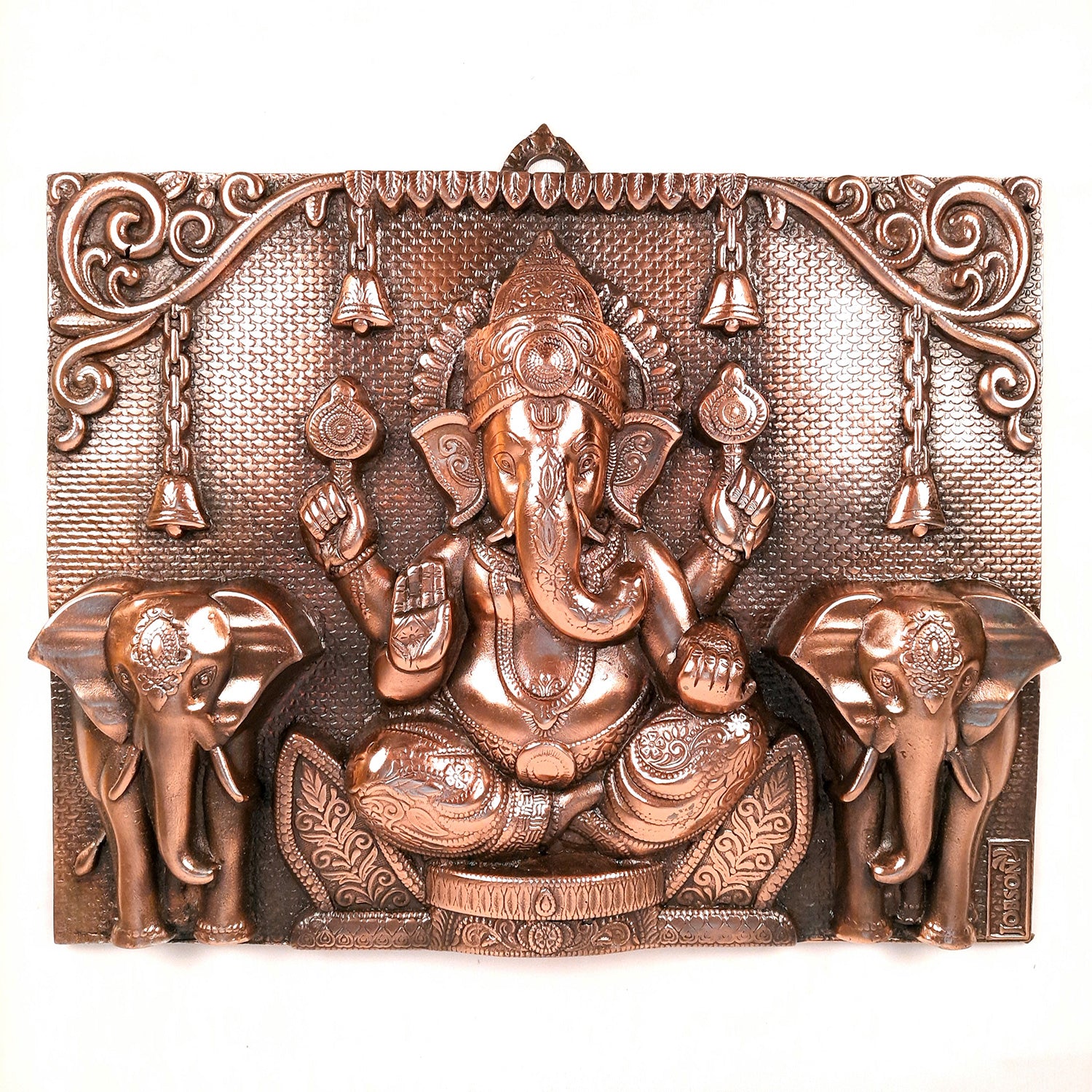 Ganesh Wall Hanging Statue With Elephants | Lord Ganesha Wall Art - for Home, Puja, Living Room & Office | Religious & Spiritual Decor - 17 inch - apkamart