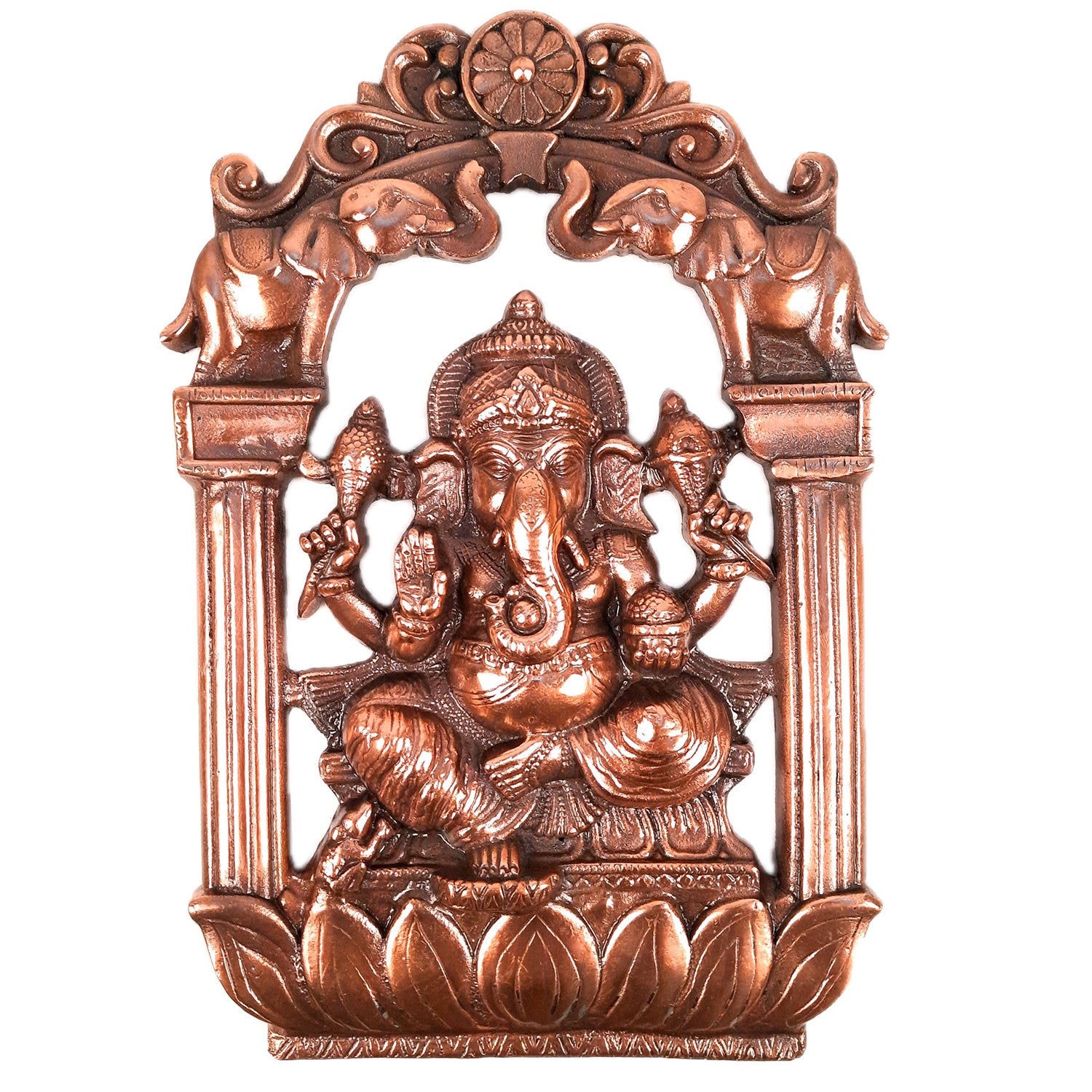 Lord Ganesh Wall Hanging Idol | Metal Ganesha Wall Statue Decor for Main Gate | Ganpati Murti for Home, Puja & Religious Decor & Gift - 14 Inch - apkamart