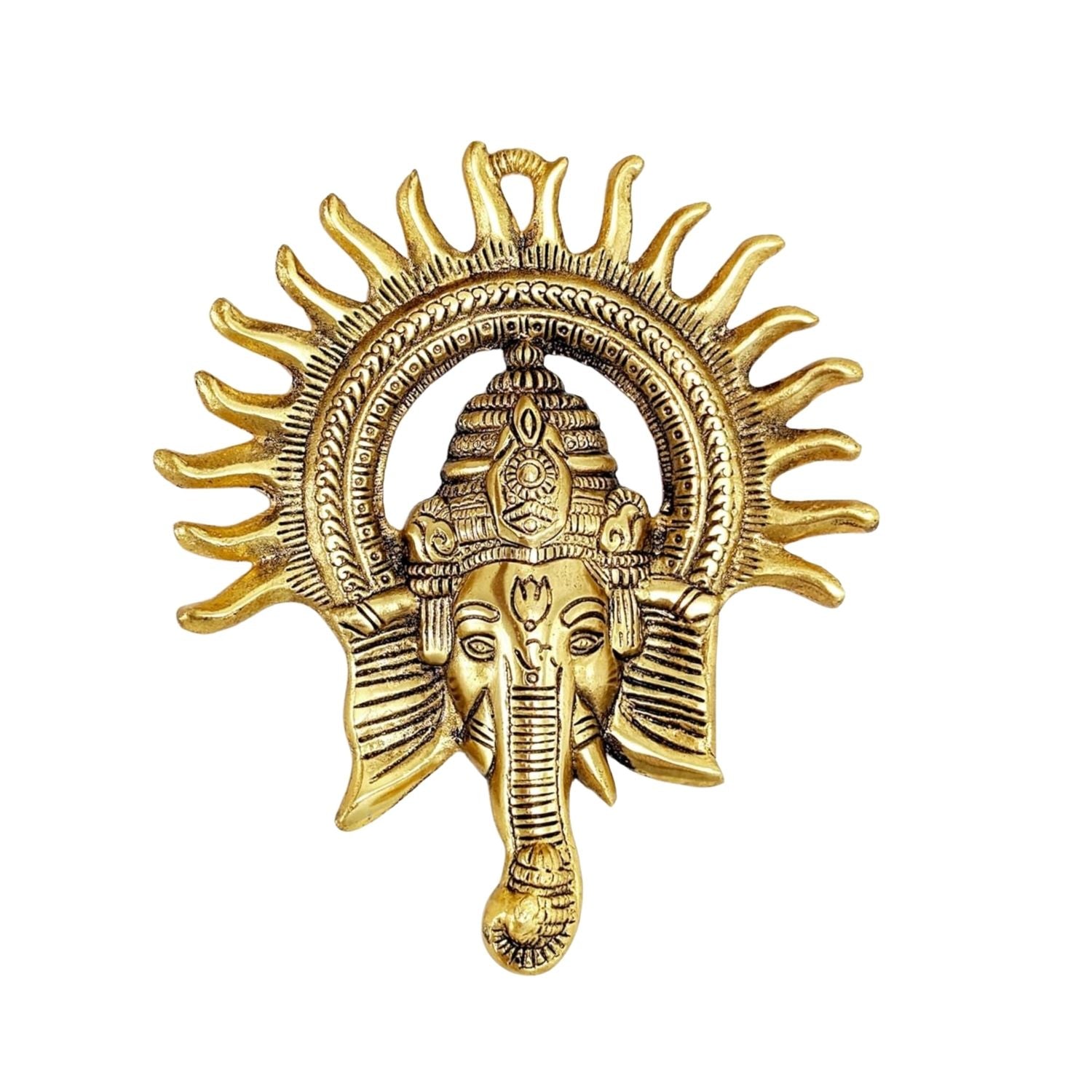 Ganesh Wall Hanging Statue | Ganesha Face With Sun Wall Idol - for Home Entrance & Main Door - For Puja, Living Room Decor & Gift - 8 Inch - Apkamart