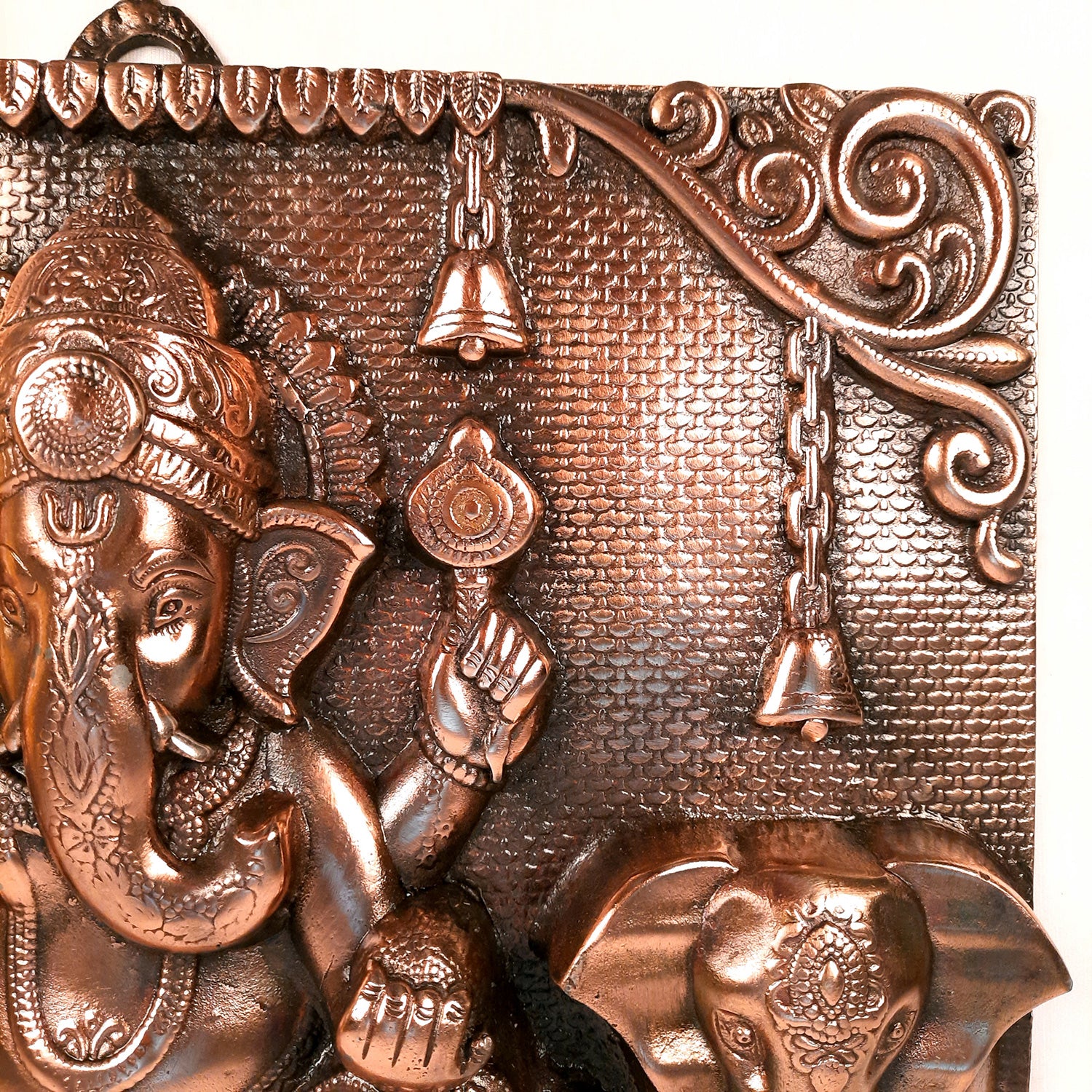 Ganesh Wall Hanging Statue With Elephants | Lord Ganesha Wall Art - for Home, Puja, Living Room & Office | Religious & Spiritual Decor - 17 inch - apkamart