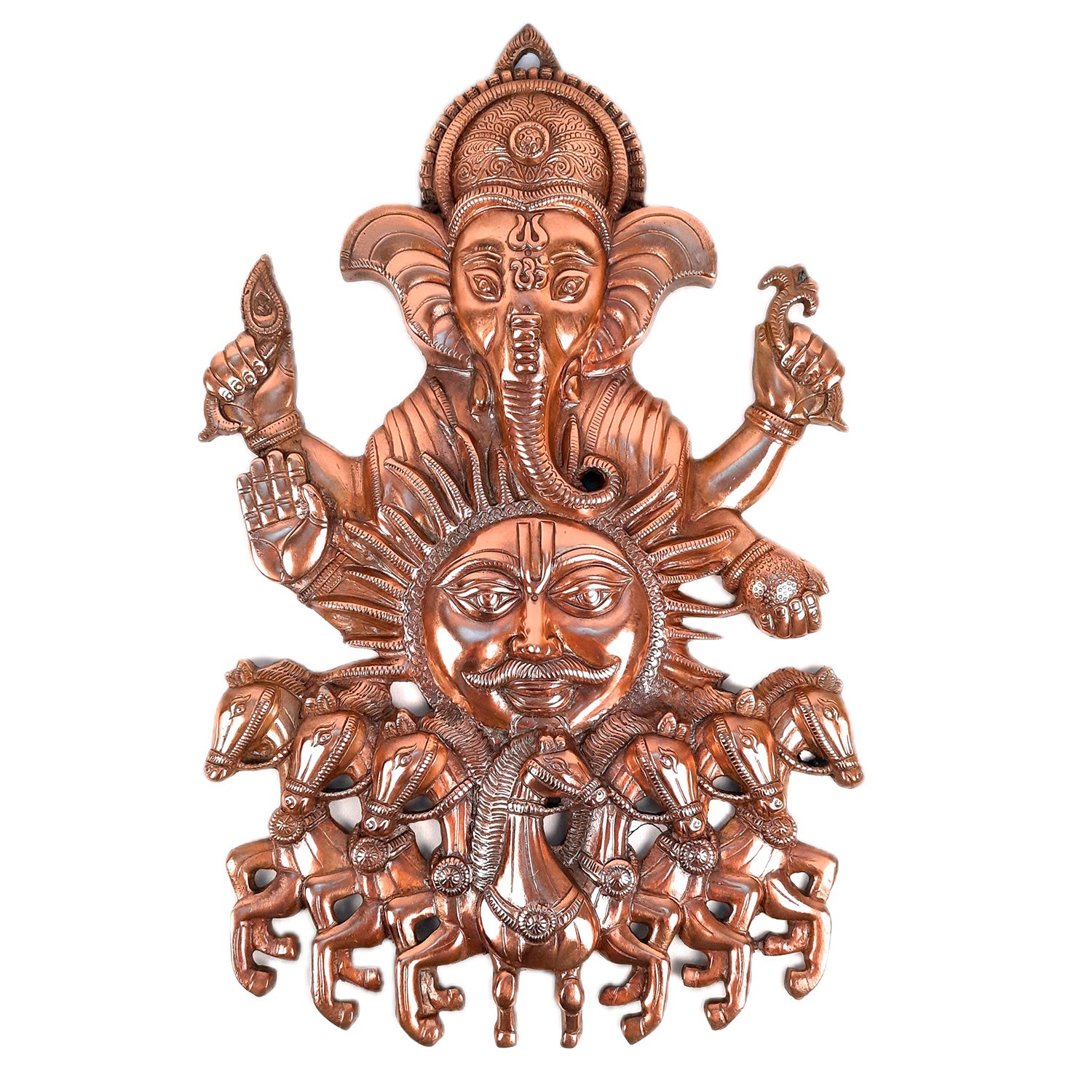 Ganesh With Sun & 7 Horse Wall Hanging | Lord Ganesha With Surya Bhagwan Wall Decor - For Puja, Home & Entrance Living Room & Gift - Apkamart