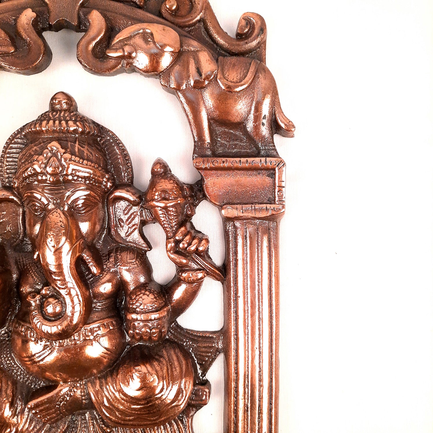 Lord Ganesh Wall Hanging Idol | Metal Ganesha Wall Statue Decor for Main Gate | Ganpati Murti for Home, Puja & Religious Decor & Gift - 14 Inch - apkamart