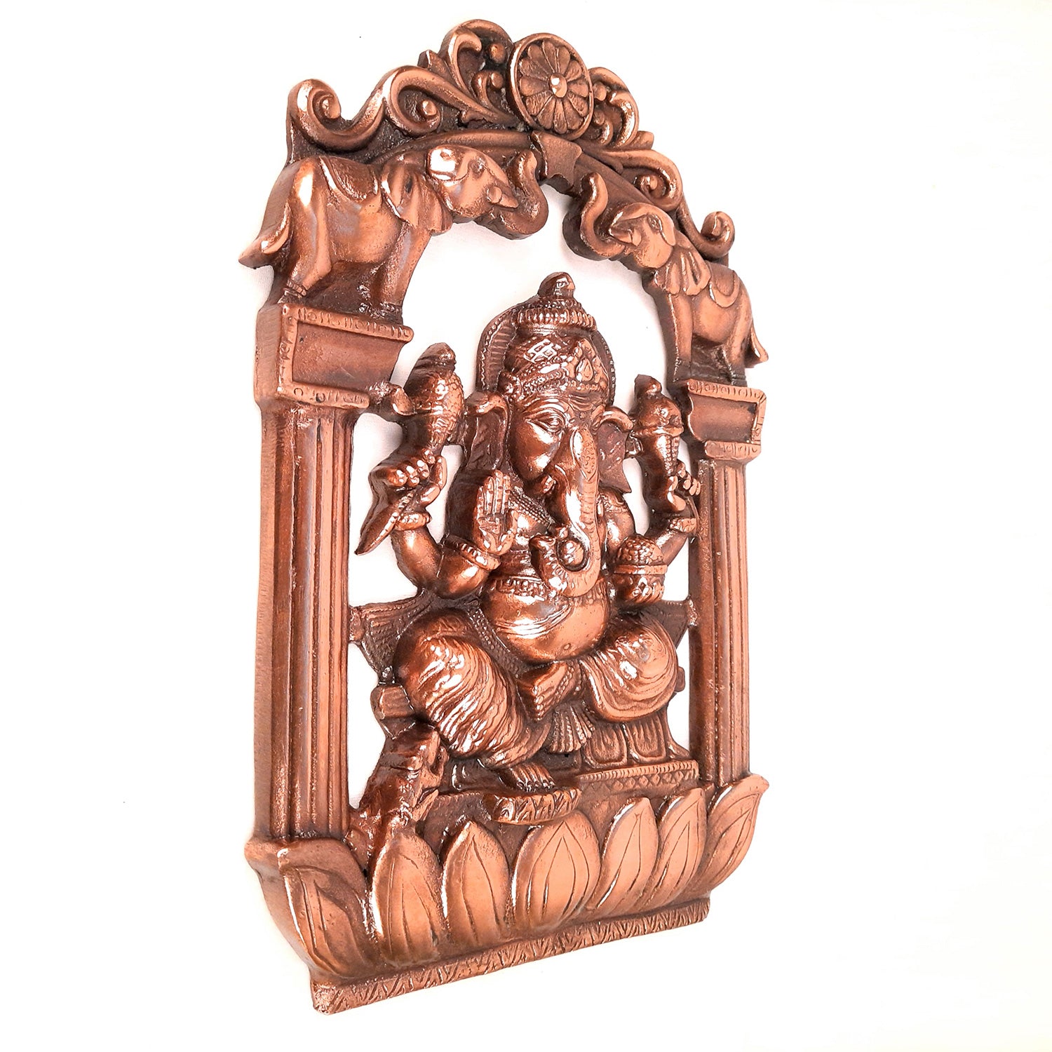 Lord Ganesh Wall Hanging Idol | Metal Ganesha Wall Statue Decor for Main Gate | Ganpati Murti for Home, Puja & Religious Decor & Gift - 14 Inch - apkamart