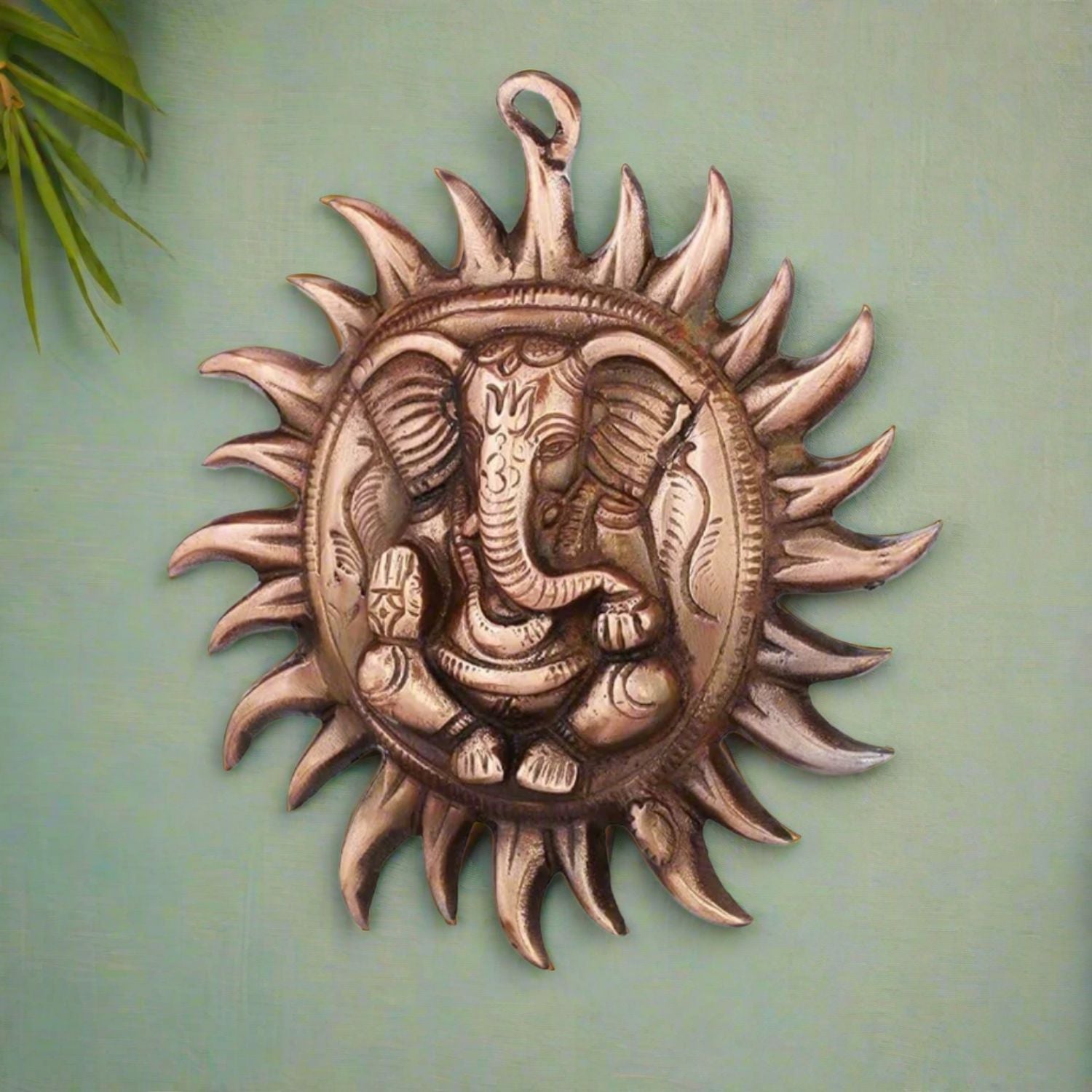 Ganesh Wall Hanging Murti | Ganesha Wall Statue With Sun - for Home Entrance & Main Door - For Puja, Living Room Decor & Gift - 7 Inch - Apkamart