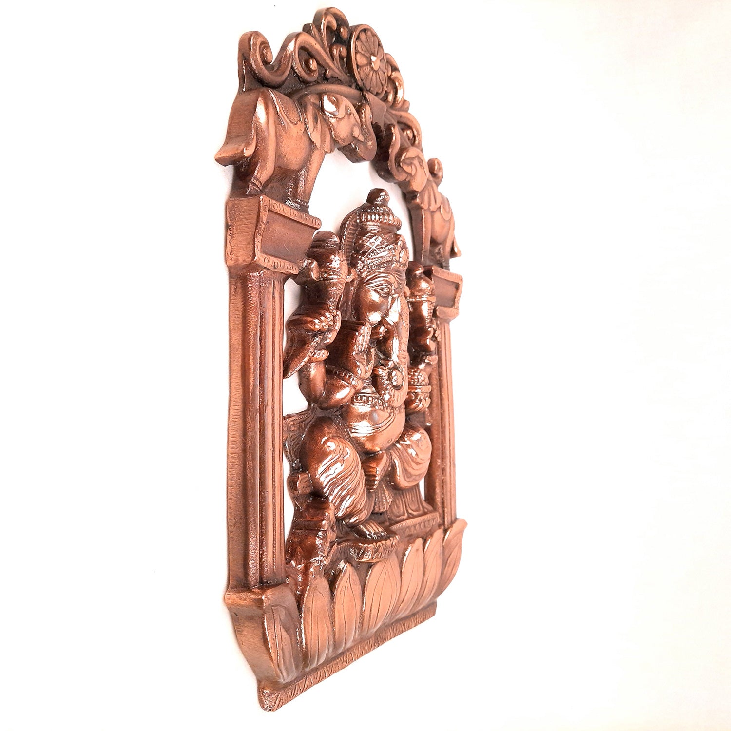 Lord Ganesh Wall Hanging Idol | Metal Ganesha Wall Statue Decor for Main Gate | Ganpati Murti for Home, Puja & Religious Decor & Gift - 14 Inch - apkamart