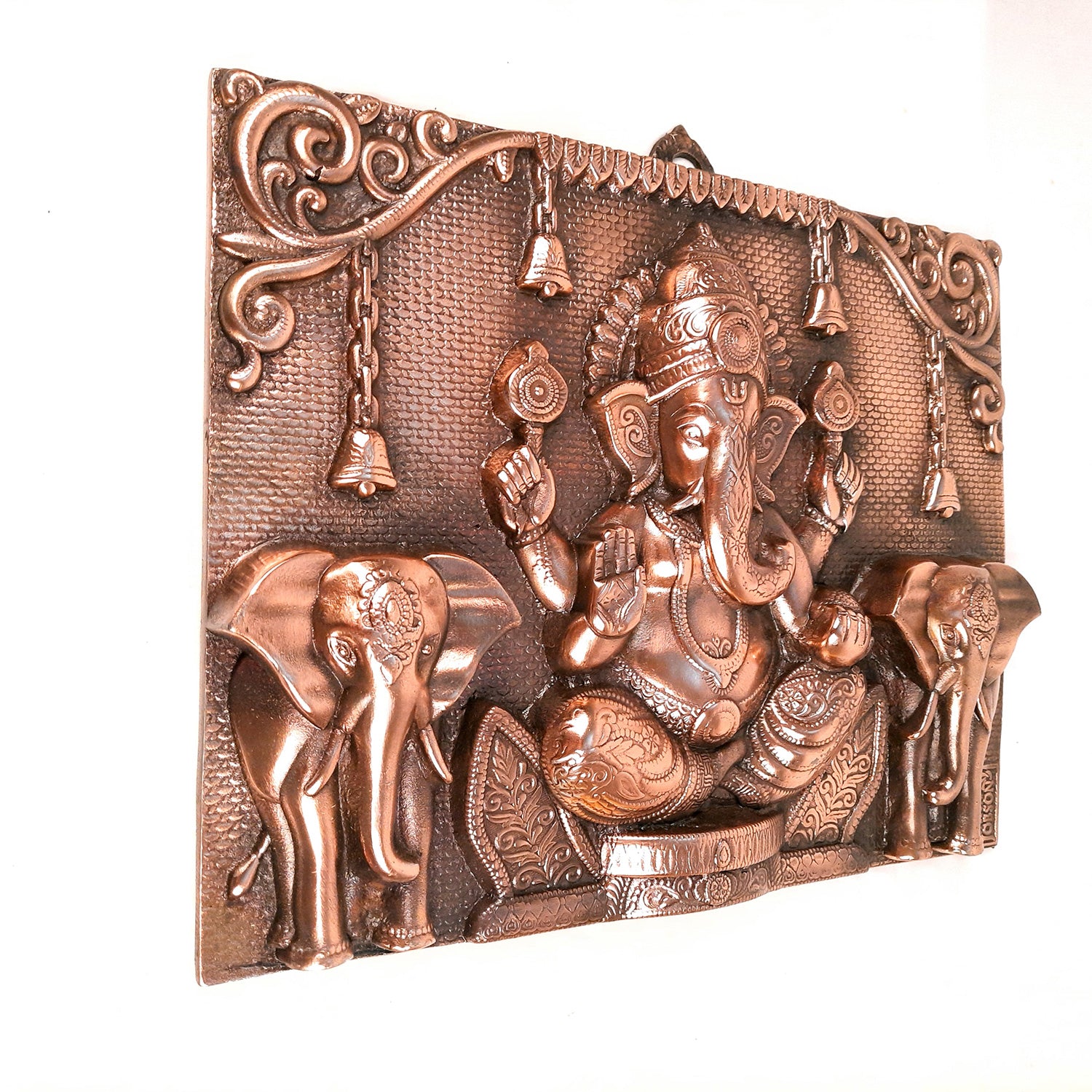 Ganesh Wall Hanging Statue With Elephants | Lord Ganesha Wall Art - for Home, Puja, Living Room & Office | Religious & Spiritual Decor - 17 inch - apkamart