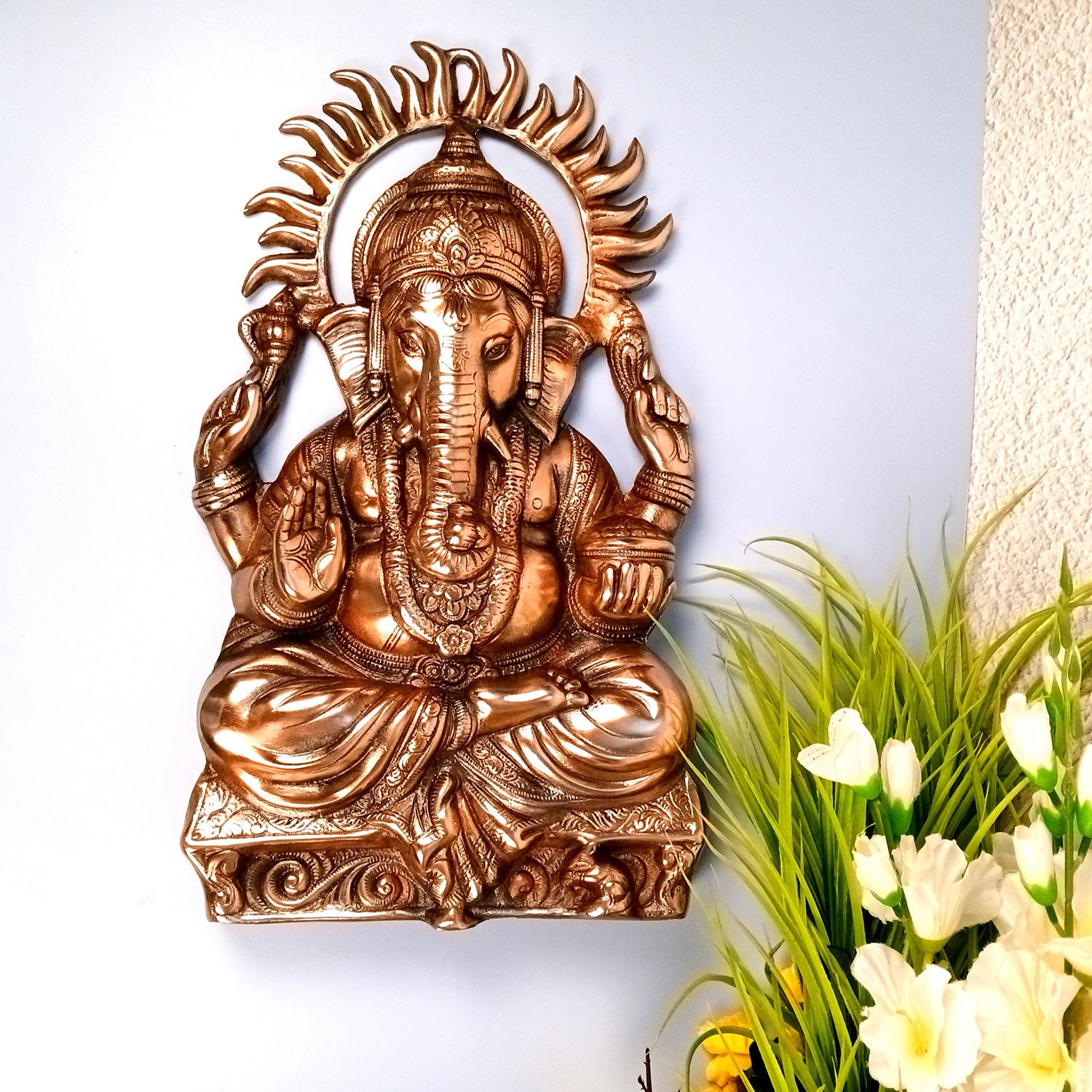 Ganesh Wall Hanging Big Idol | Lord Ganesha Wall Statue Decor - For Puja, Home & Entrance, Living Room & Gift - 19 Inch - Apkamart