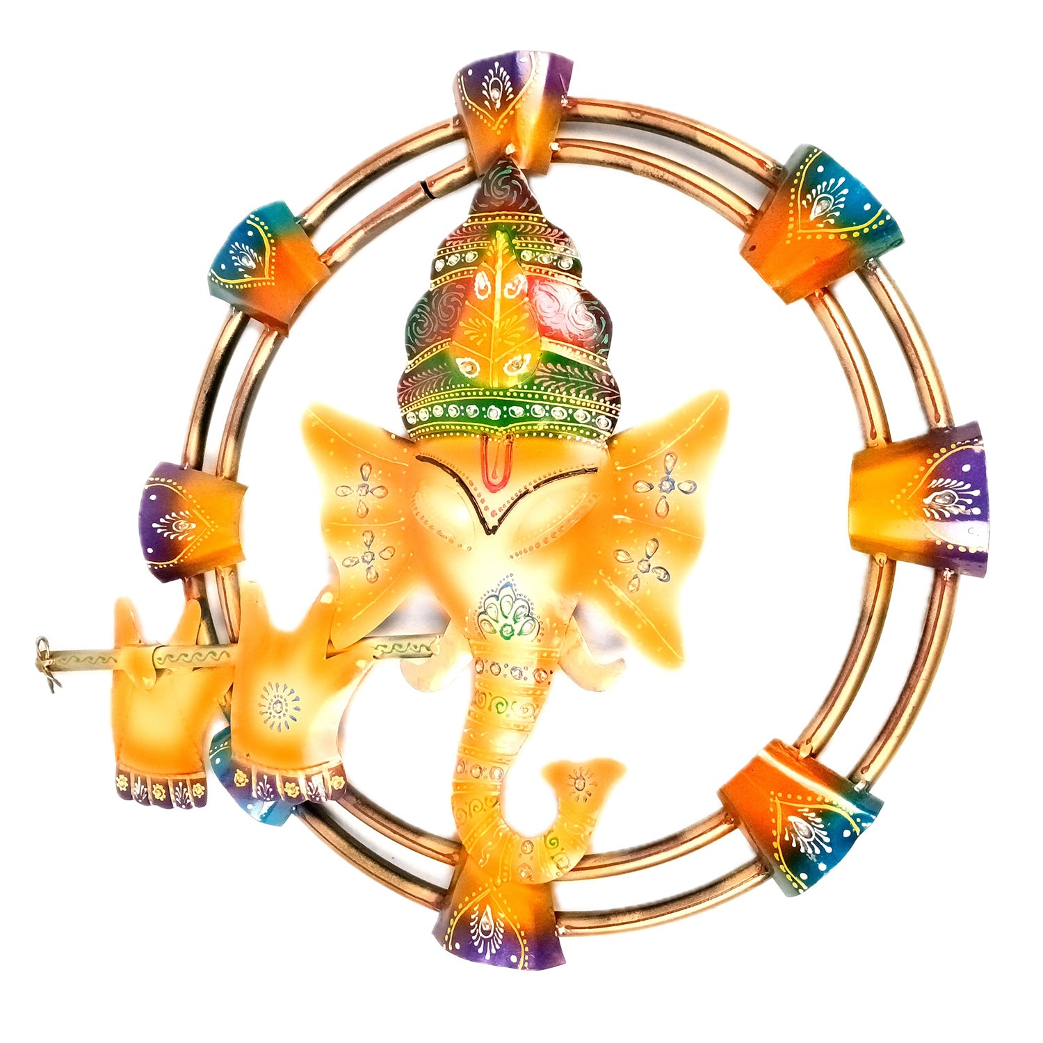 Ganesha Playing Flute Wall Hanging | Decorative Wall Showpiece Decor - For Home, Living Room, Bedroom, Hall, Entrance Decoration & Gift - 20 Inch - Apkamart