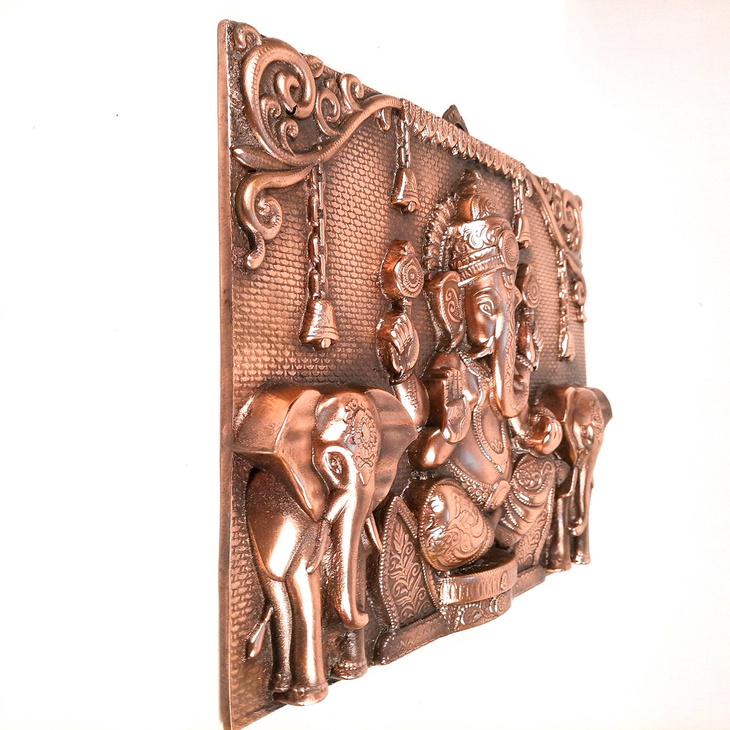 Ganesh Wall Hanging Statue With Elephants | Lord Ganesha Wall Art - for Home, Puja, Living Room & Office | Religious & Spiritual Decor - 17 inch - apkamart