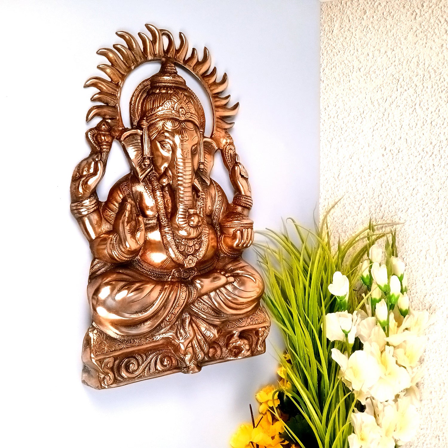 Ganesh Wall Hanging Big Idol | Lord Ganesha Wall Statue Decor - For Puja, Home & Entrance, Living Room & Gift - 19 Inch - Apkamart