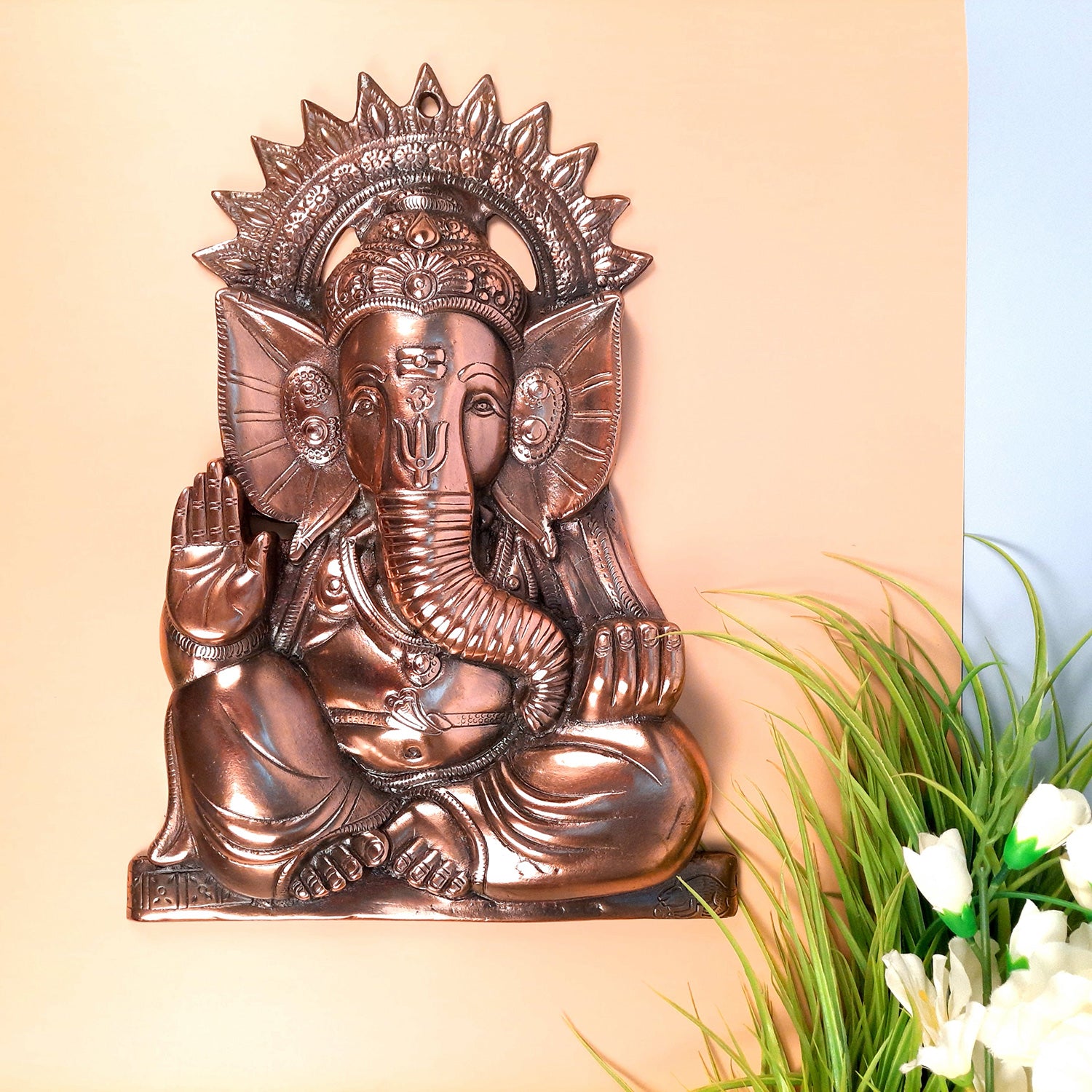 Ganesh Wall Hanging Idol In Blessing Pose | Lord Ganesha Wall Statue Decor - For Puja, Home & Entrance, Living Room & Gift - 17 Inch - apkamart