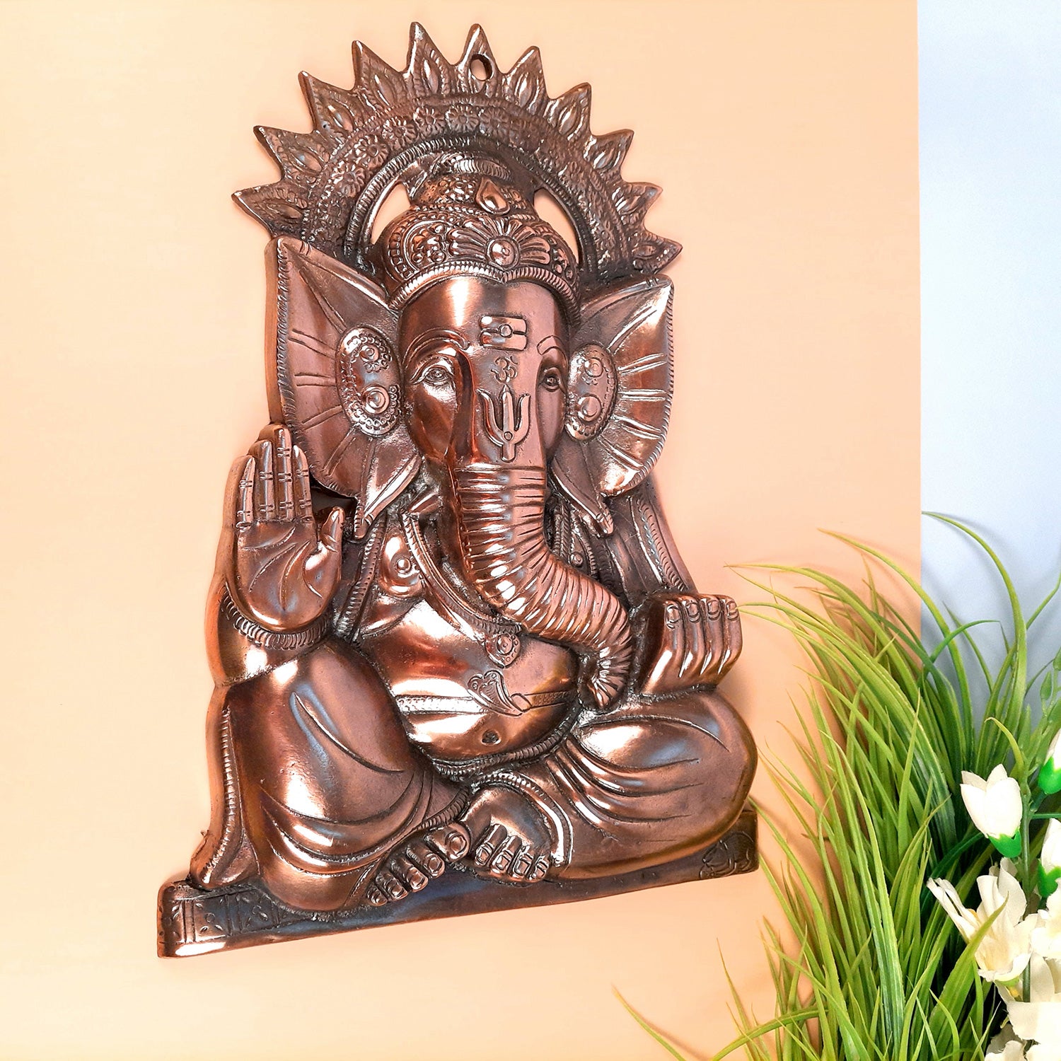 Ganesh Wall Hanging Idol In Blessing Pose | Lord Ganesha Wall Statue Decor - For Puja, Home & Entrance, Living Room & Gift - 17 Inch - apkamart