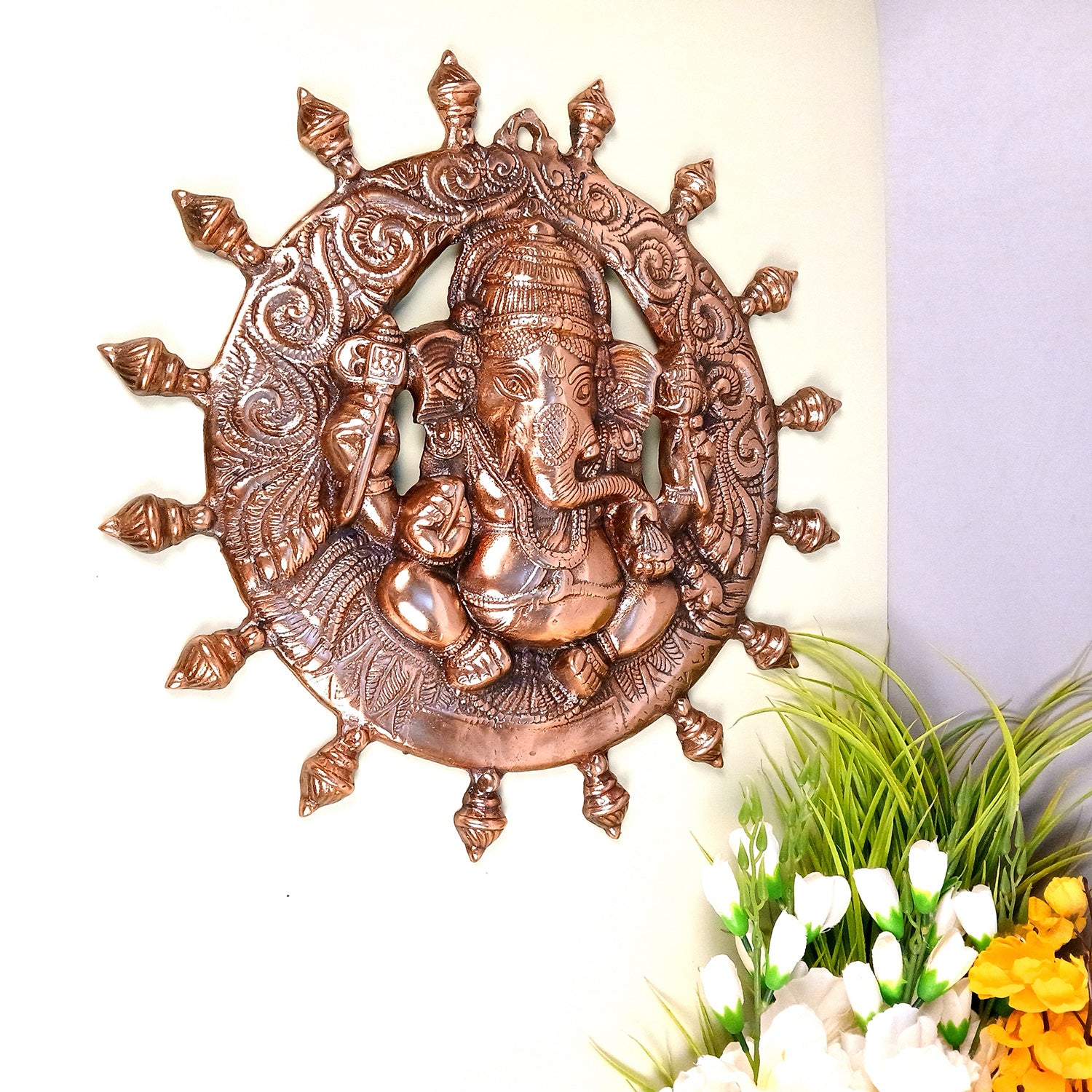 Ganesh Wall Hanging Idol | Lord Ganesha Wall Statue Decor - For Puja, Home & Entrance, Living Room, Office Decoration & Gift - 17 Inch - Apkamart 