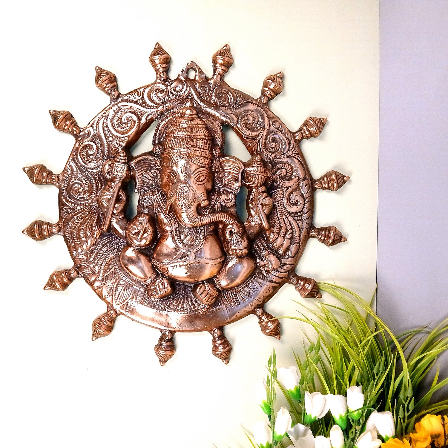 Ganesh Wall Hanging Idol | Lord Ganesha Wall Statue Decor - For Puja, Home & Entrance, Living Room, Office Decoration & Gift - 17 Inch - Apkamart