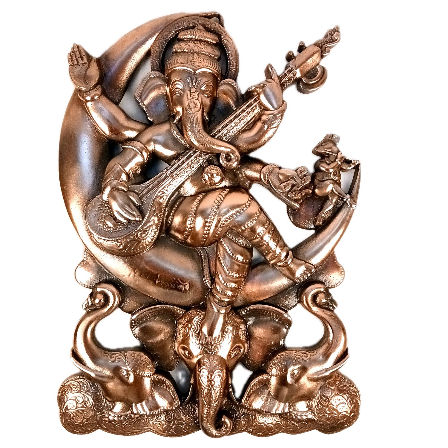 Ganesh Idol Wall Hanging | Lord Ganesha Sitting on Moon Wall Statue Decor - For Puja, Home, Entrance, Living Room & Gift - 17 Inch - Apkamart