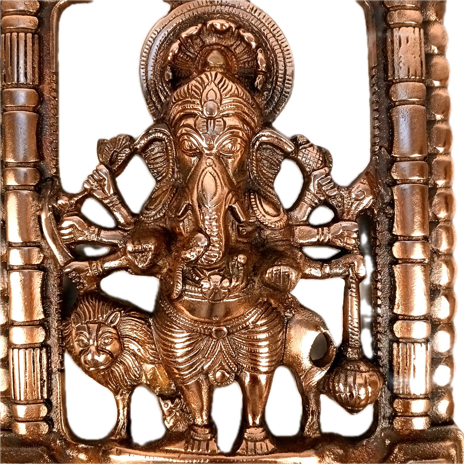 Ganesh Idol Wall Hanging | Lord Ganesha Sitting on Lion Wall Statue Decor - For Puja, Home, Entrance, Living Room & Gift - 16 Inch - Apkamart