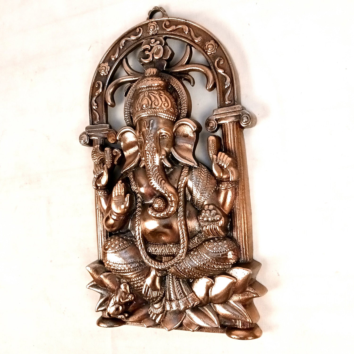 Ganesh Idol Wall Hanging | Lord Ganesha With Lotus / Kamal Wall Statue Decor - For Puja, Home, Entrance, Living Room & Gift - 14 Inch - Apkamart