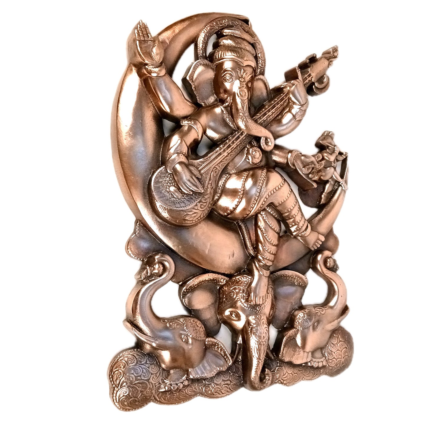 Ganesh Idol Wall Hanging | Lord Ganesha Sitting on Moon Wall Statue Decor - For Puja, Home, Entrance, Living Room & Gift - 17 Inch - Apkamart