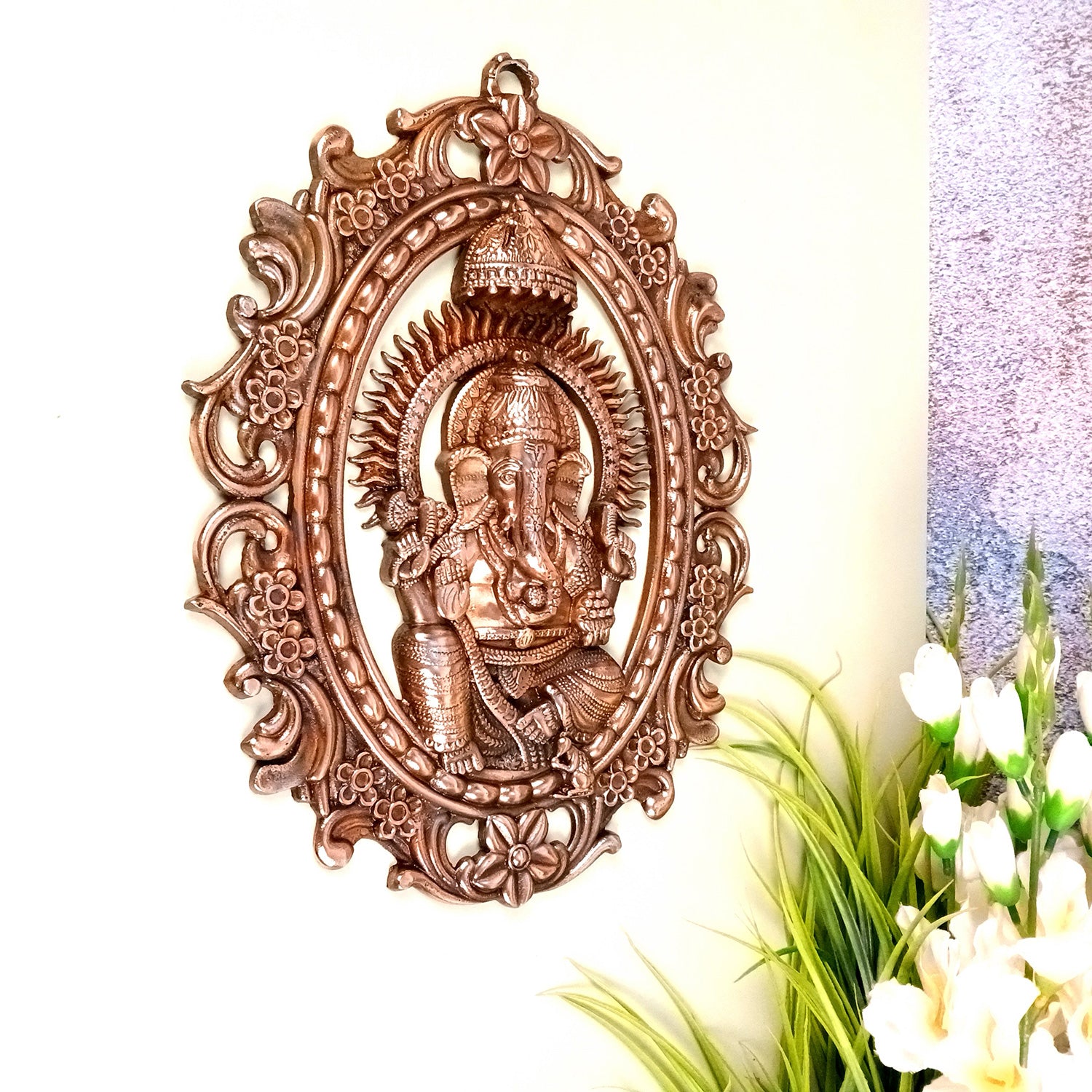 Ganesh Idol Wall Hanging | Lord Ganesha In Blessing Pose Wall Statue Decor - For Puja, Home, Entrance, Living Room & Gift - 14 Inch - Apkamart