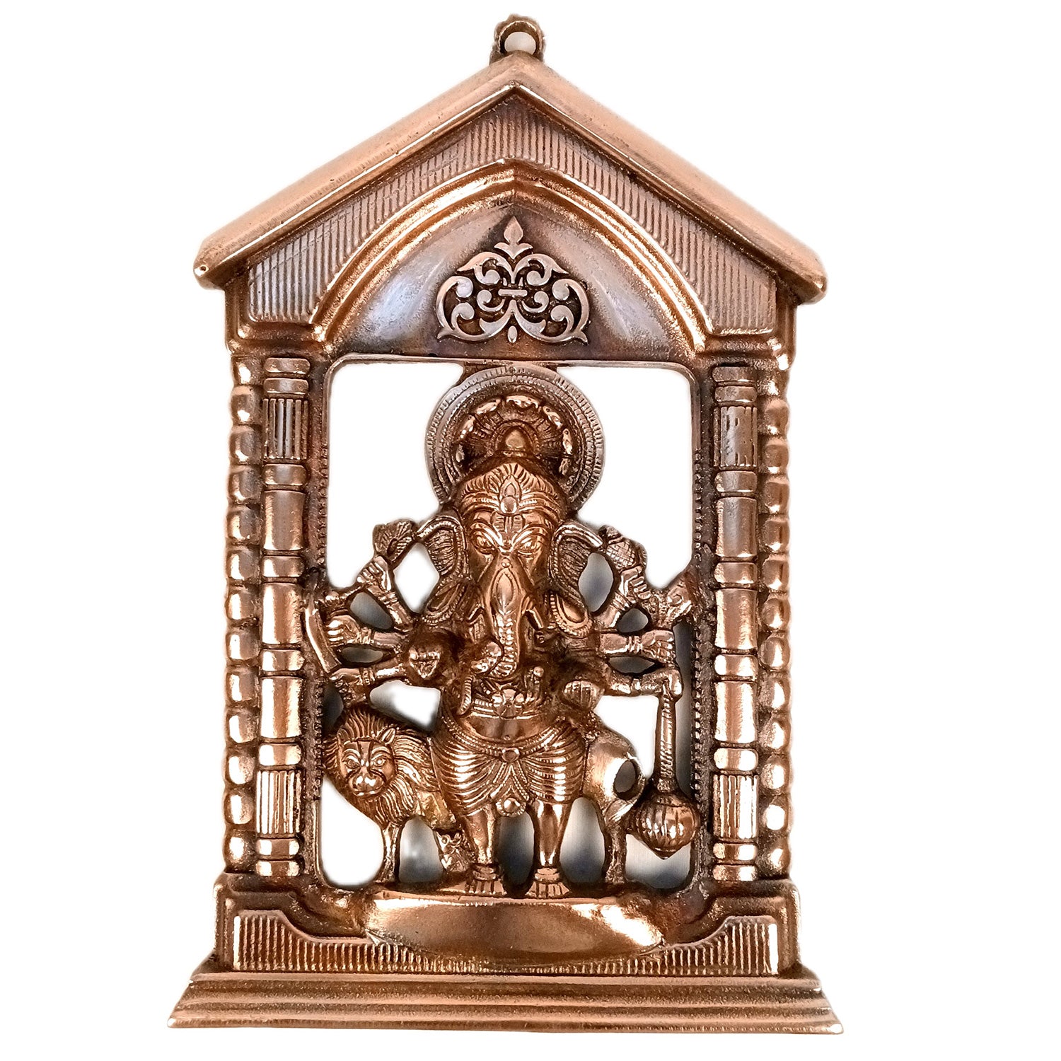 Ganesh Idol Wall Hanging | Lord Ganesha Sitting on Lion Wall Statue Decor - For Puja, Home, Entrance, Living Room & Gift - 16 Inch - Apkamart