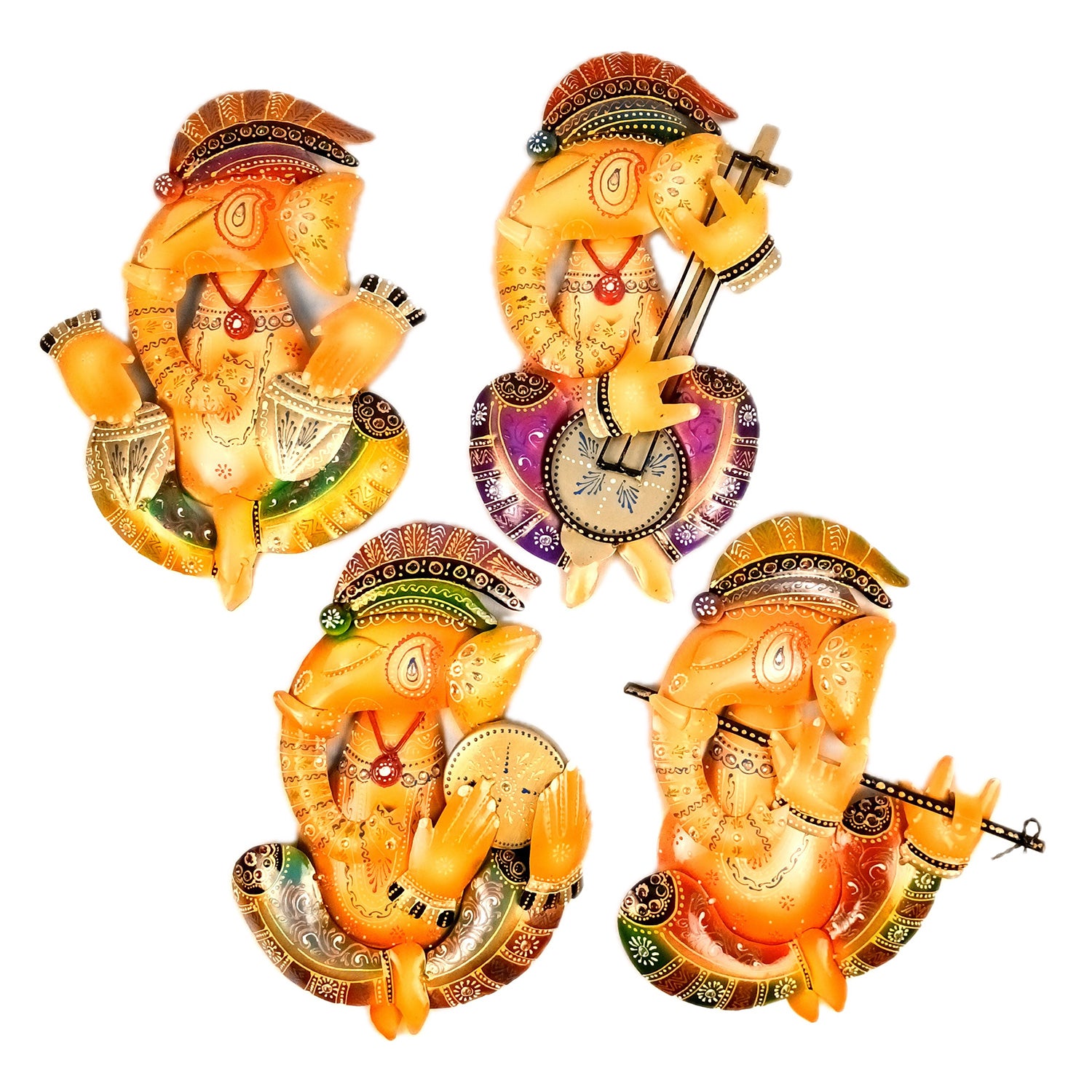 Ganesh Wall Hanging | Decorative Ganesha Wall Art - For Home, Living Room, Bedroom, Hall, Entrance Decoration & Gift - 14 Inch (Pack of 4) - Apkamart