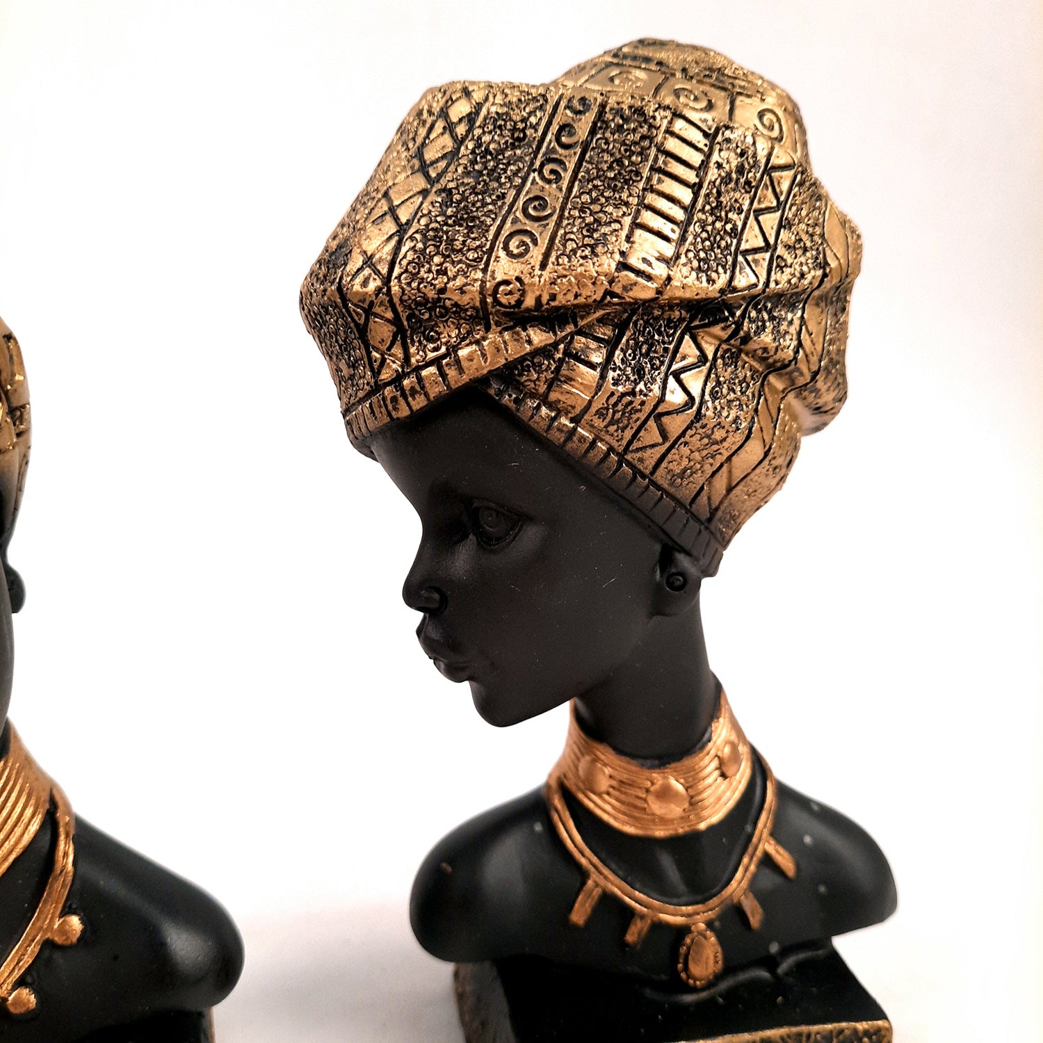 African Woman Statue Showpiece | Tribal Lady Bust Sculpture Figurine - For Home, Living Room, Shelf, Table, Desk Decor & Gifts - 8 Inch (Pack of 2) - Apkamart #Color_Gold