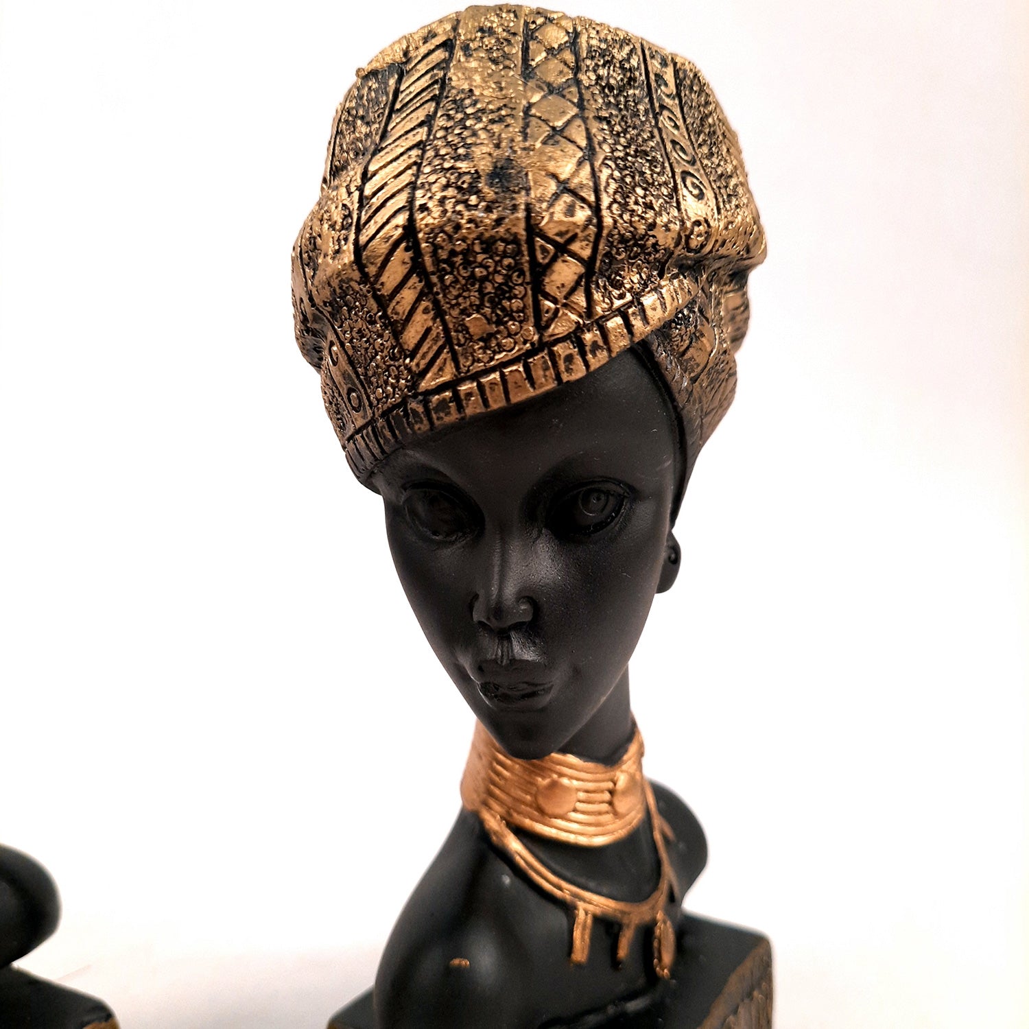 African Woman Statue Showpiece | Tribal Lady Bust Sculpture Figurine - For Home, Living Room, Shelf, Table, Desk Decor & Gifts - 8 Inch (Pack of 2) - Apkamart #Color_Gold