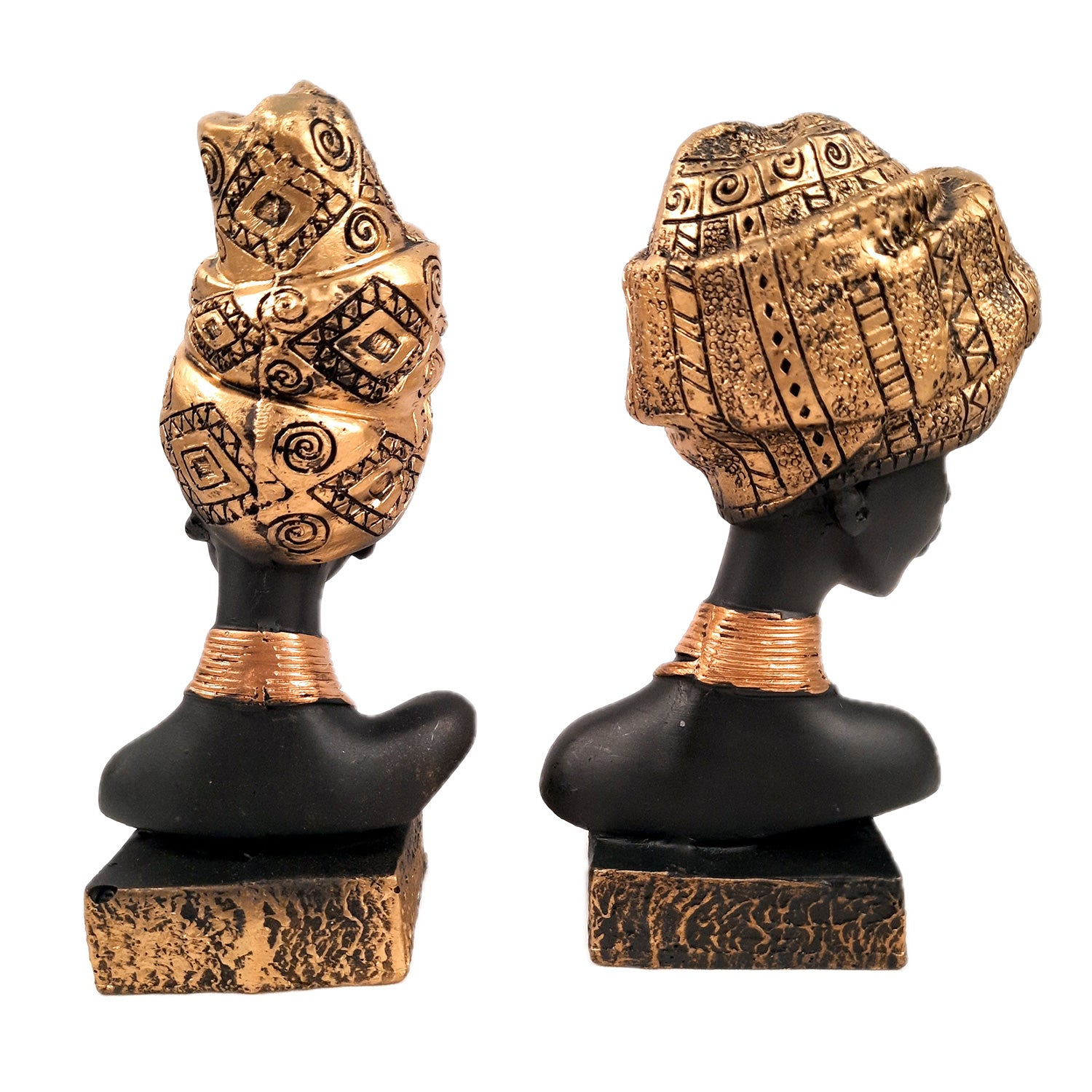 African Woman Statue Showpiece | Tribal Lady Bust Sculpture Figurine - For Home, Living Room, Shelf, Table, Desk Decor & Gifts - 8 Inch (Pack of 2) - Apkamart #Color_Gold