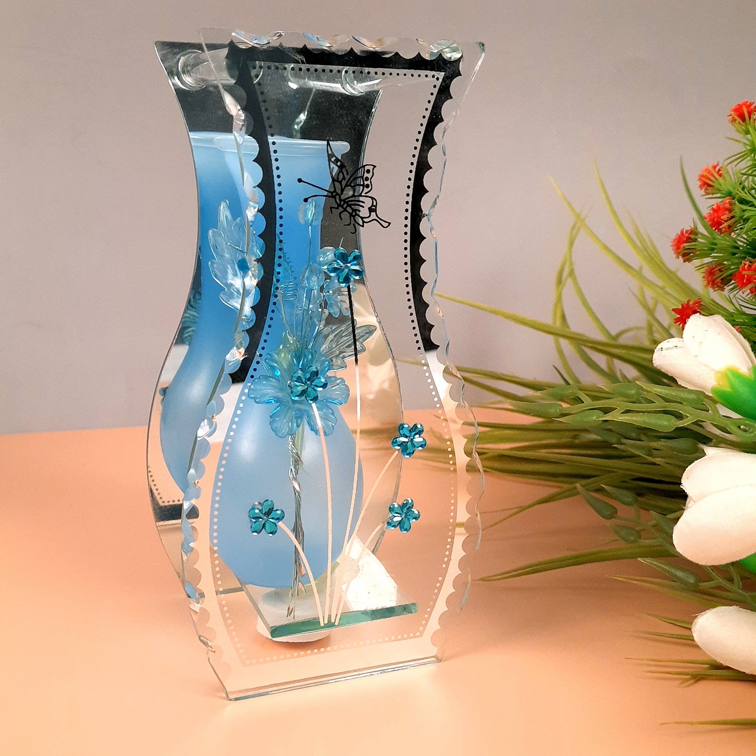 Decorative Vase Showpiece Placed Between Glass Front and Mirror Back - For Home, Table, Shelf, Office Decor & Gifts - apkamart #style_Style 1