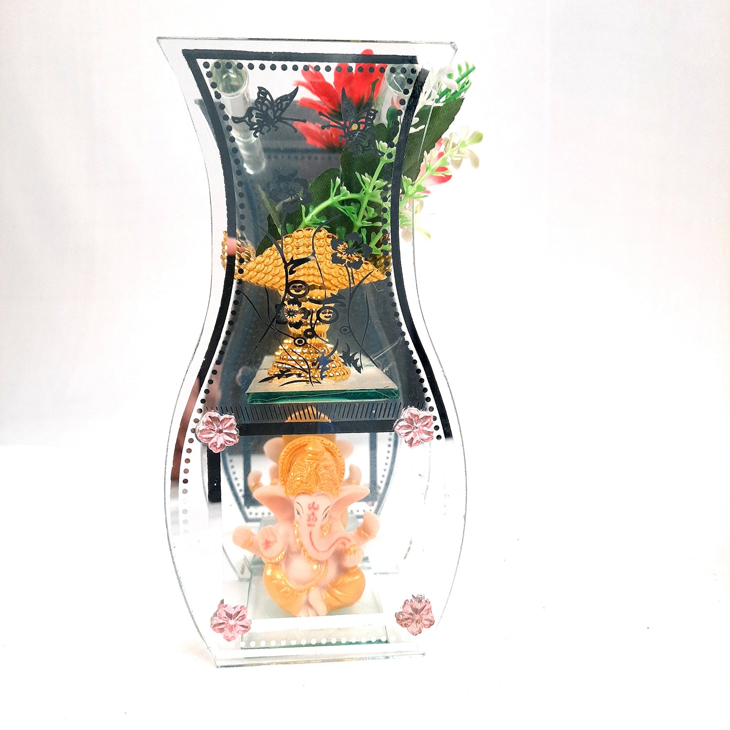 Decorative Vase Showpiece Displayed Between Glass Front and Mirror Back - For Home, Table, Shelf, Office Decor & Gifts - apkamart #Style_style 2