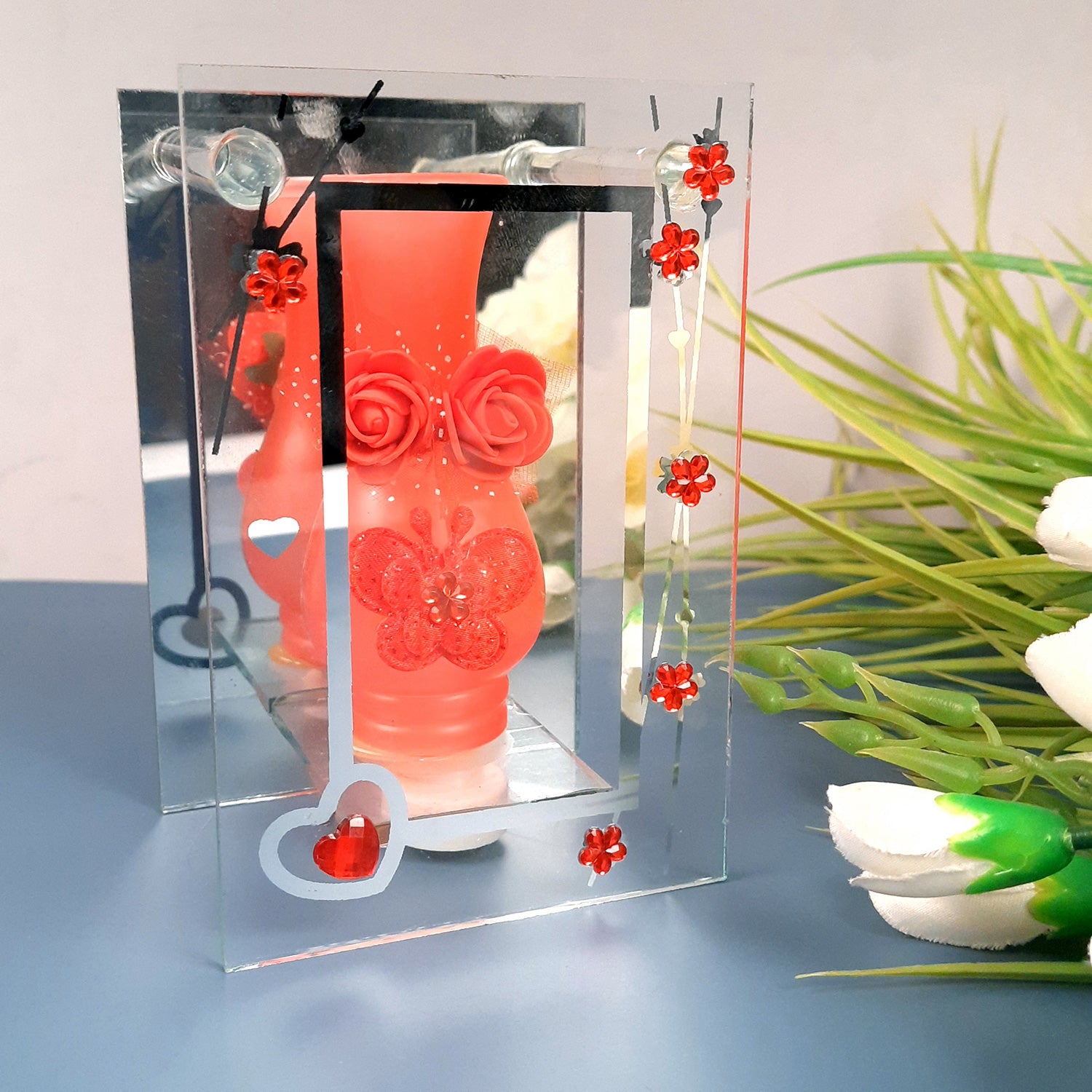 Decorative Vase Showpiece Placed Between Glass Front and Mirror Back - For Home, Table, Shelf, Office Decor & Gifts - apkamart #style_Style 3