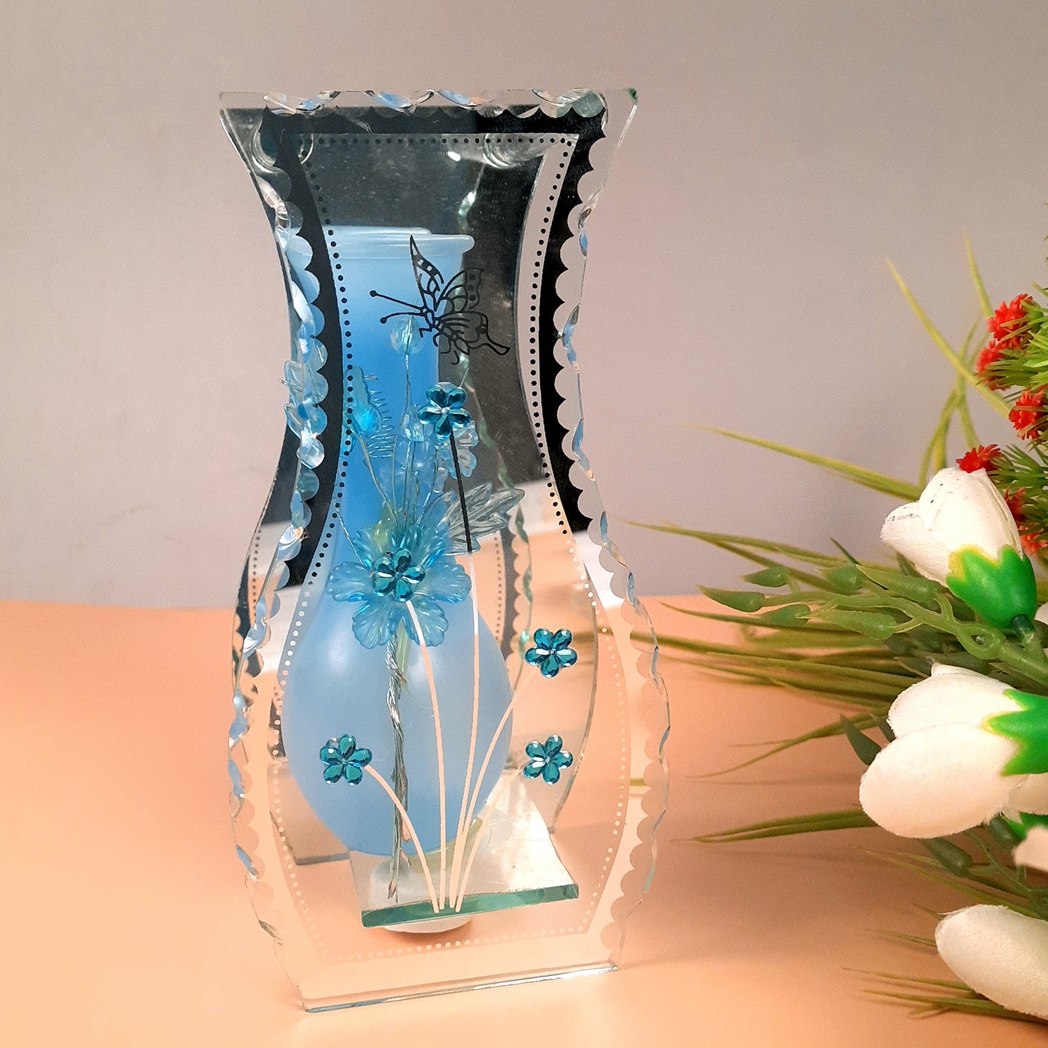 Decorative Vase Showpiece Placed Between Glass Front and Mirror Back - For Home, Table, Shelf, Office Decor & Gifts - apkamart #style_Style 1