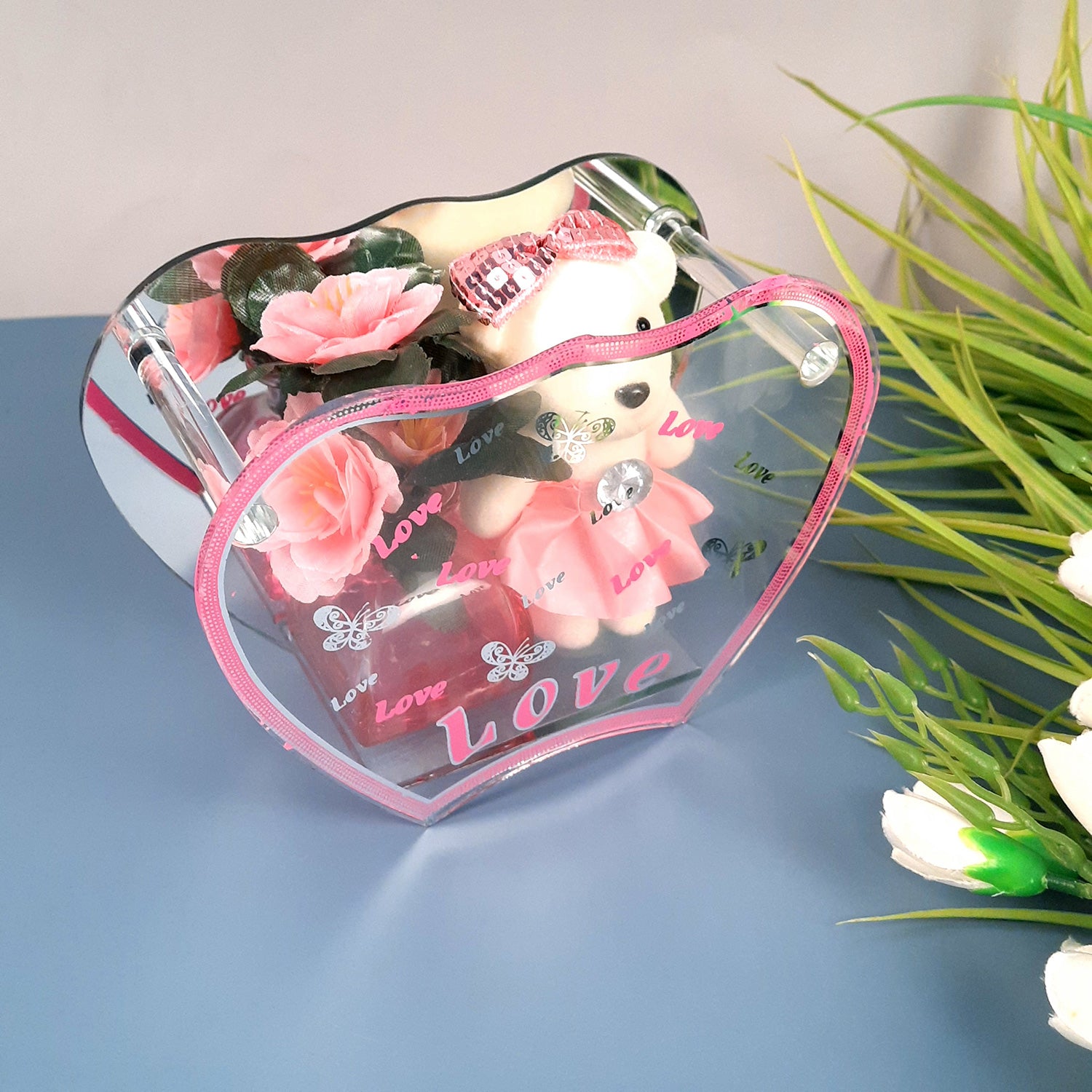 Showpiece Placed In Mirror Box - For Home, Table Decor | Valentine's Day, Anniversary Gifts | Gift for Her - 7 Inch - apkamart #style_style 1