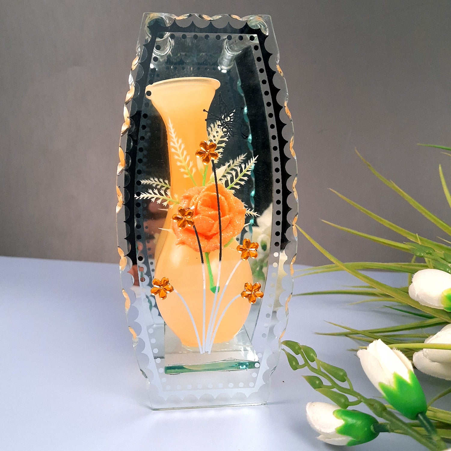 Decorative Vase Showpiece Placed Between Glass Front and Mirror Back - For Home, Table, Shelf, Office Decor & Gifts - apkamart #style_Style 4