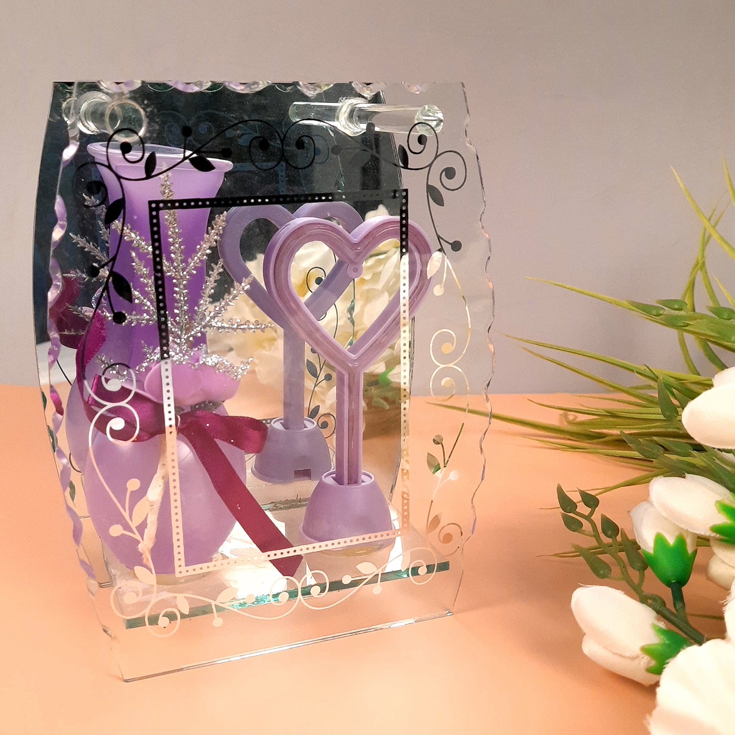 Vase Showpiece Displayed In Glass Box - For Home, Table Decor | Valentine's Day, Anniversary Gifts | Gift for Her - apkamart #Style_Style 1